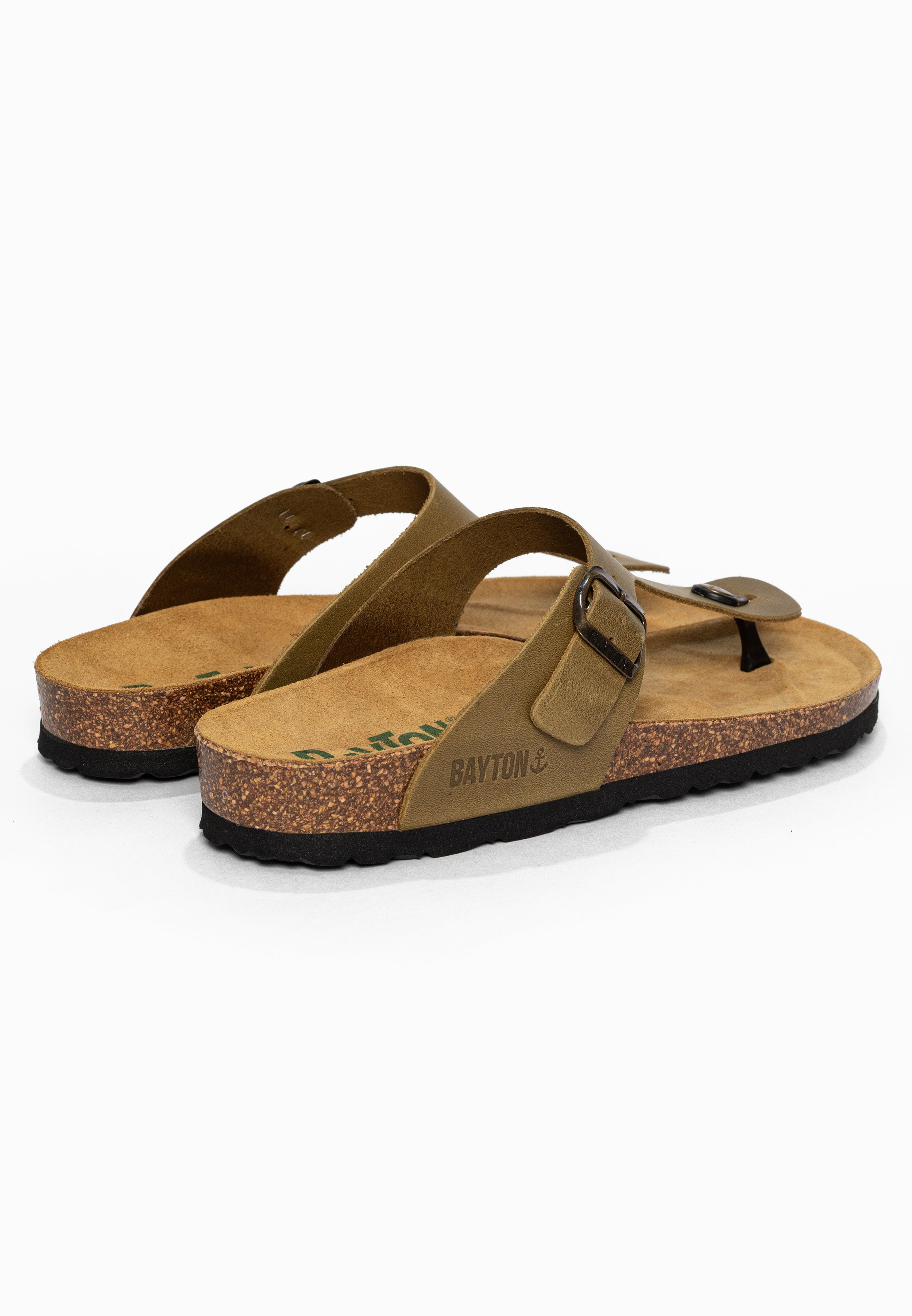 Sandales à Entre-doigts Mercure Kaki en Cuir Bayton pour Homme