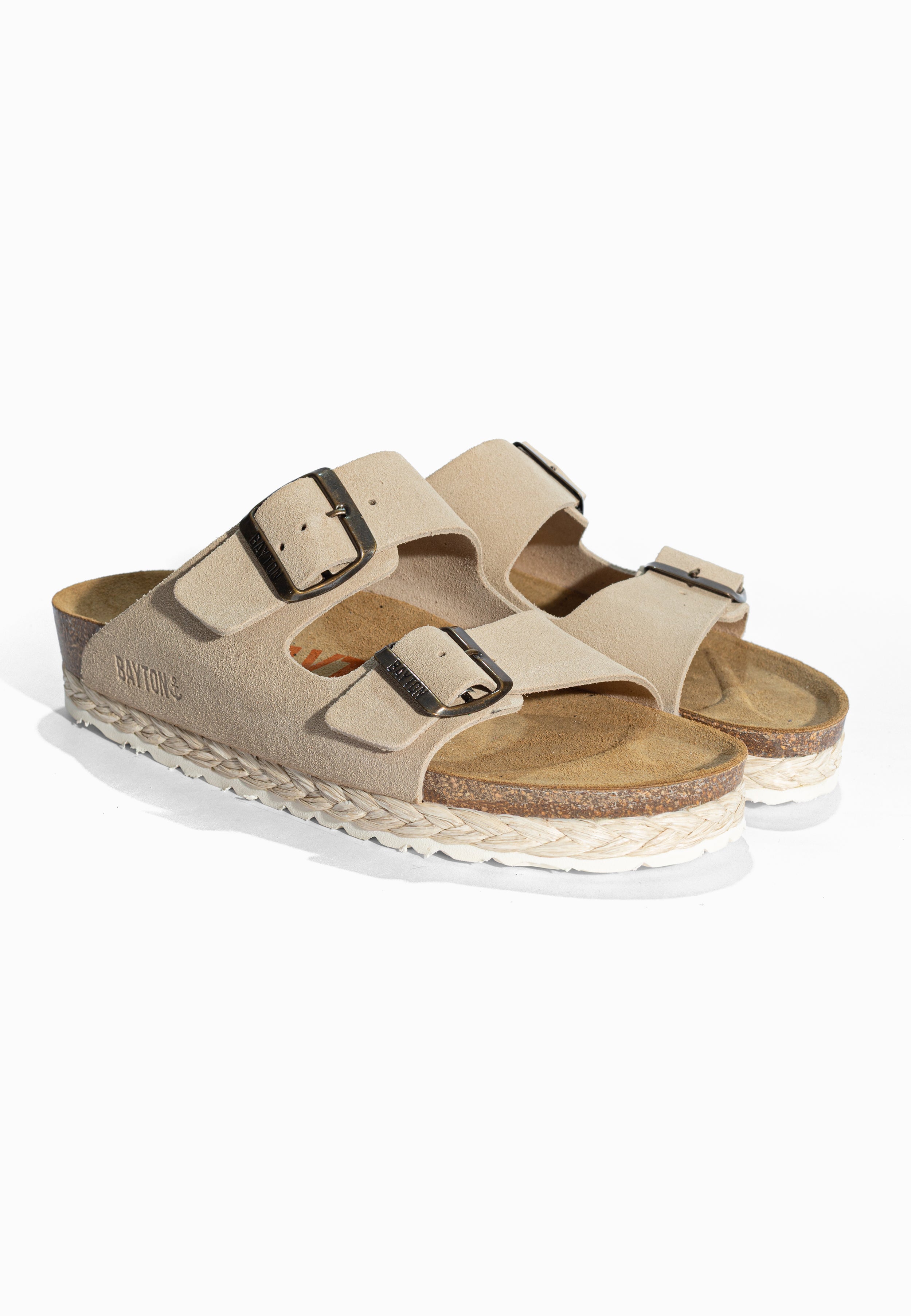 Sandales 2 Brides Benalla Beige en Cuir Suédé Bayton pour Femme