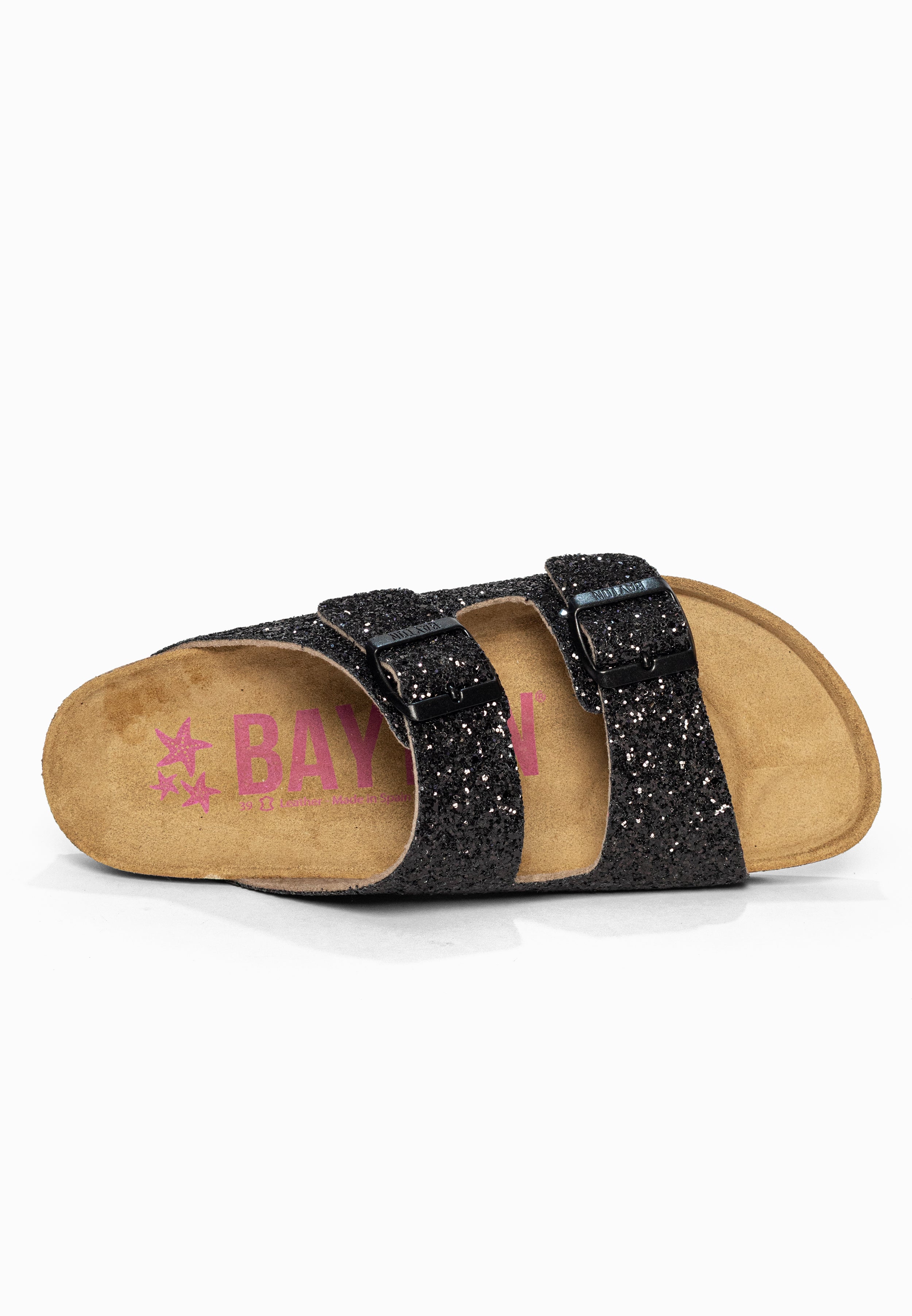 Sandales 2 Brides Atlas Noir pailleté Bayton pour Femme