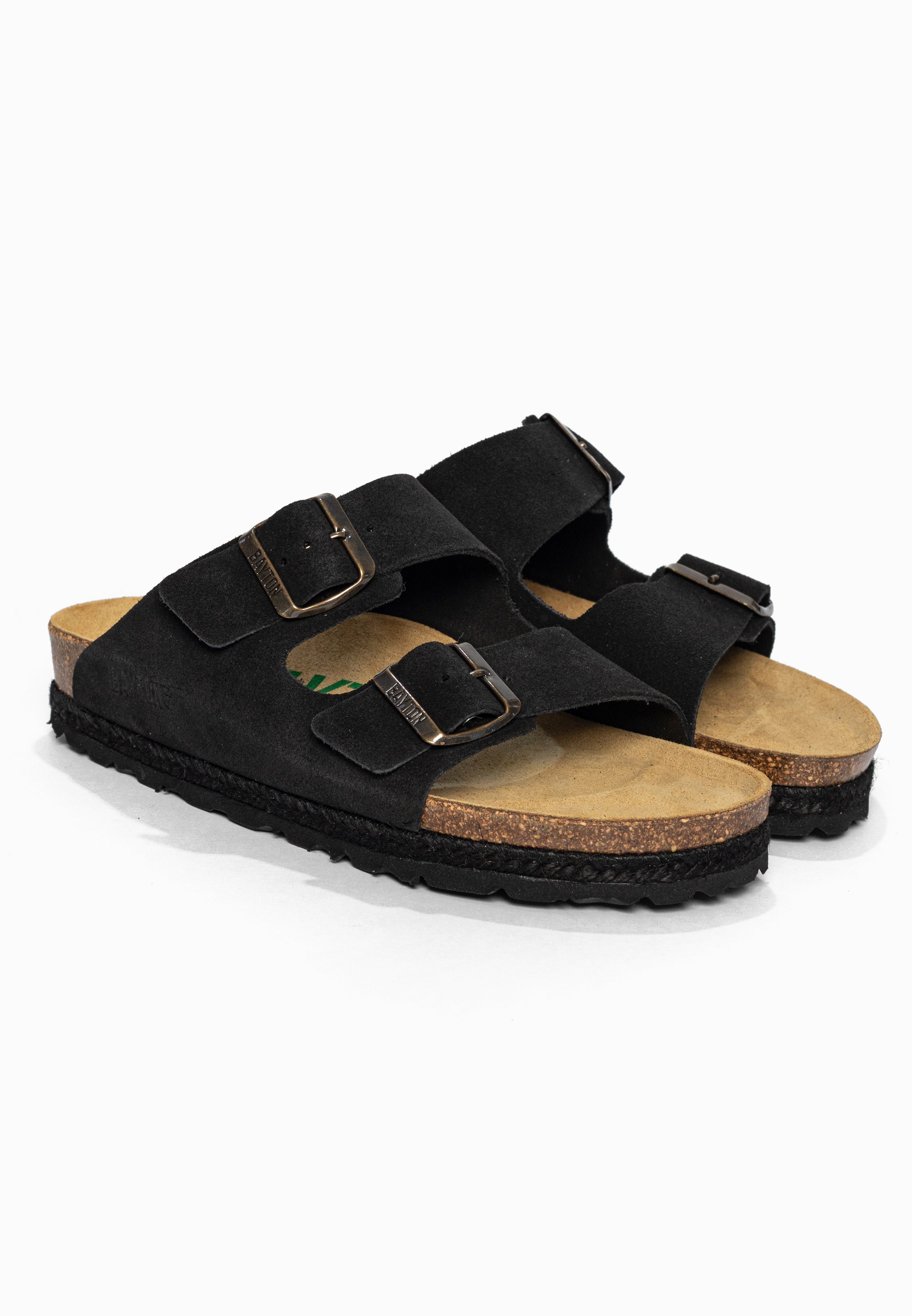 Sandales 2 Brides Benalla Noir en Cuir Suédé Bayton pour Femme