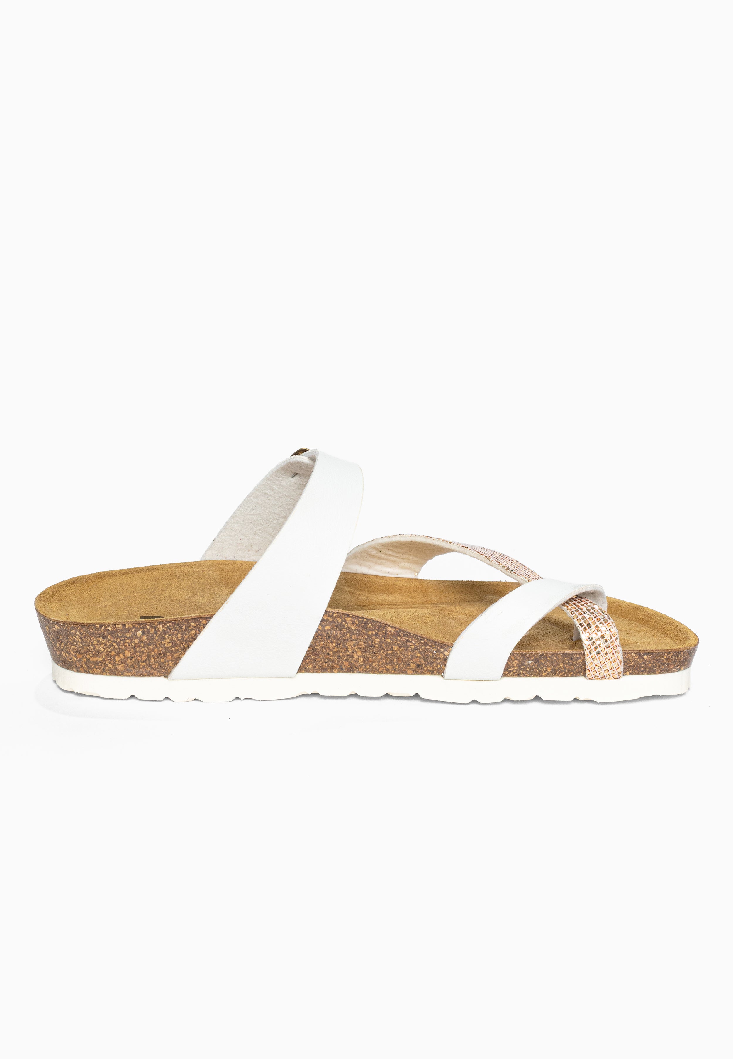 Sandales à Entre-doigts Diane Blanc et Rose gold pailleté Bayton pour Femme