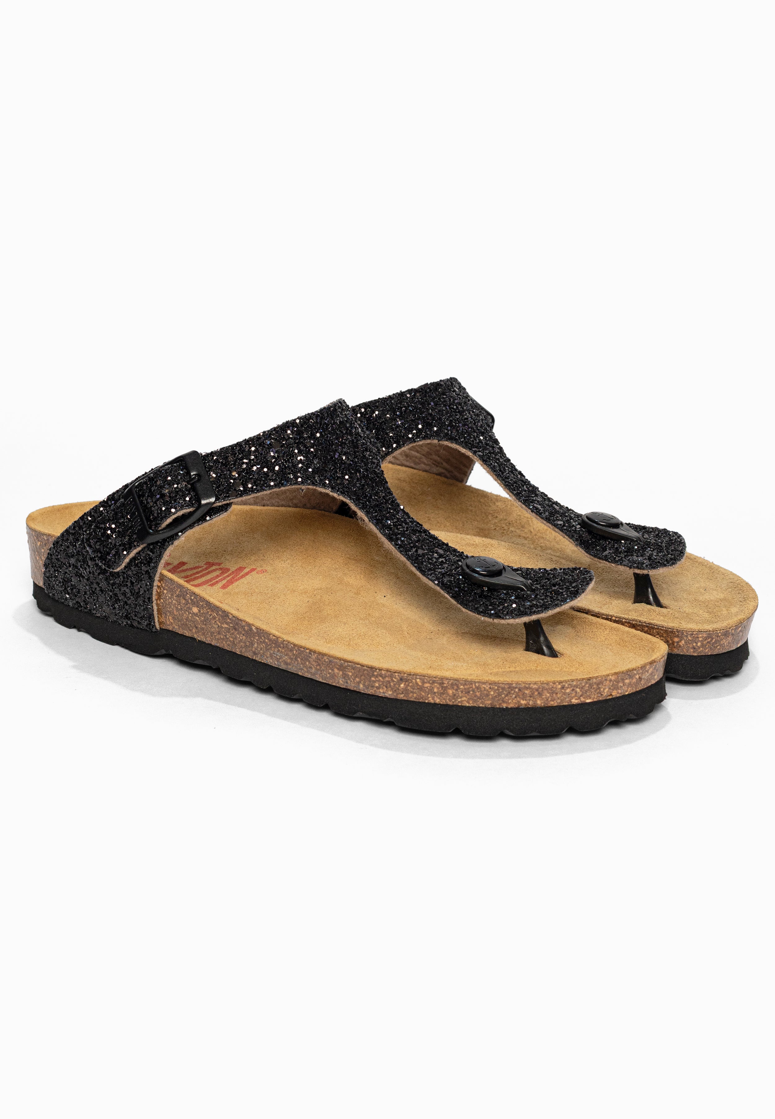Sandales à Entre-doigts Mercure Noir pailleté Bayton pour Femme