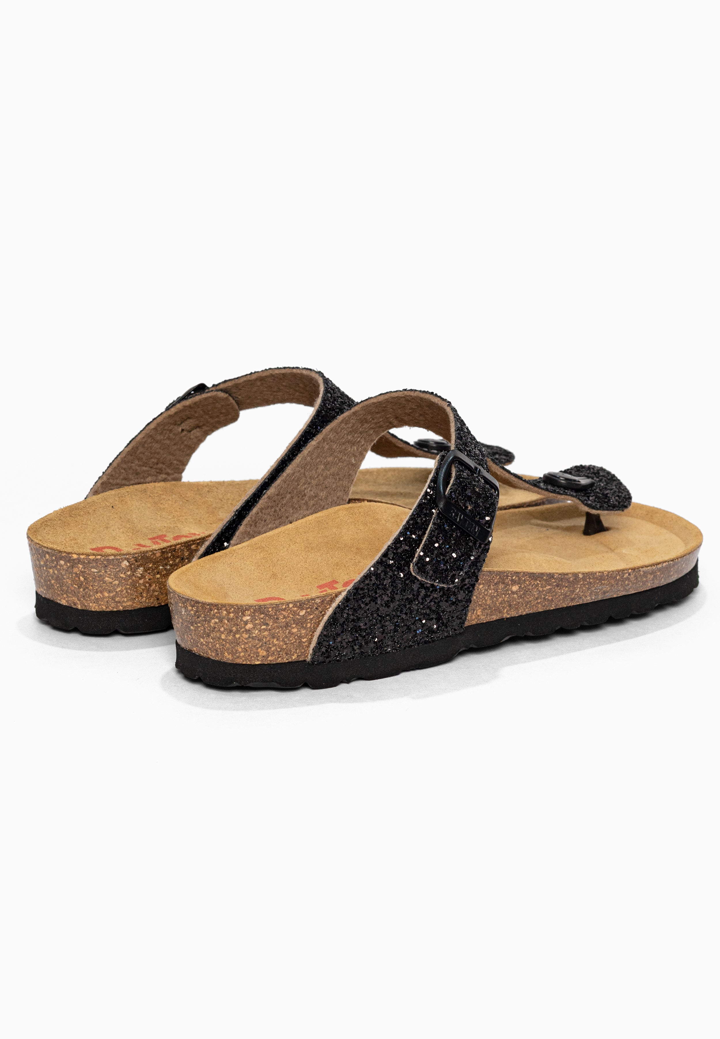 Sandales à Entre-doigts Mercure Noir pailleté Bayton pour Femme