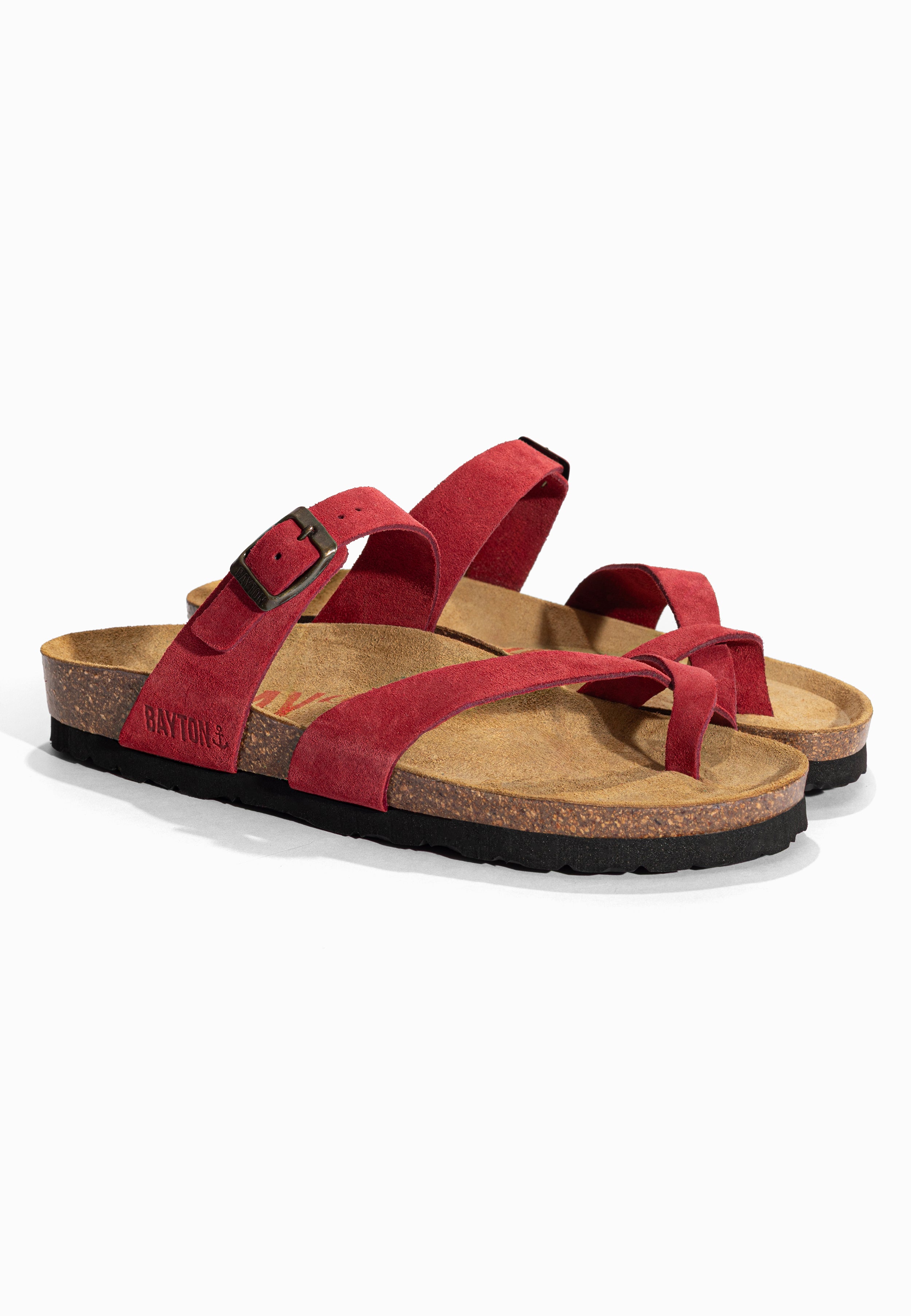 Sandales à Entre-doigts Diane Rouge en Cuir Suédé Bayton pour Femme