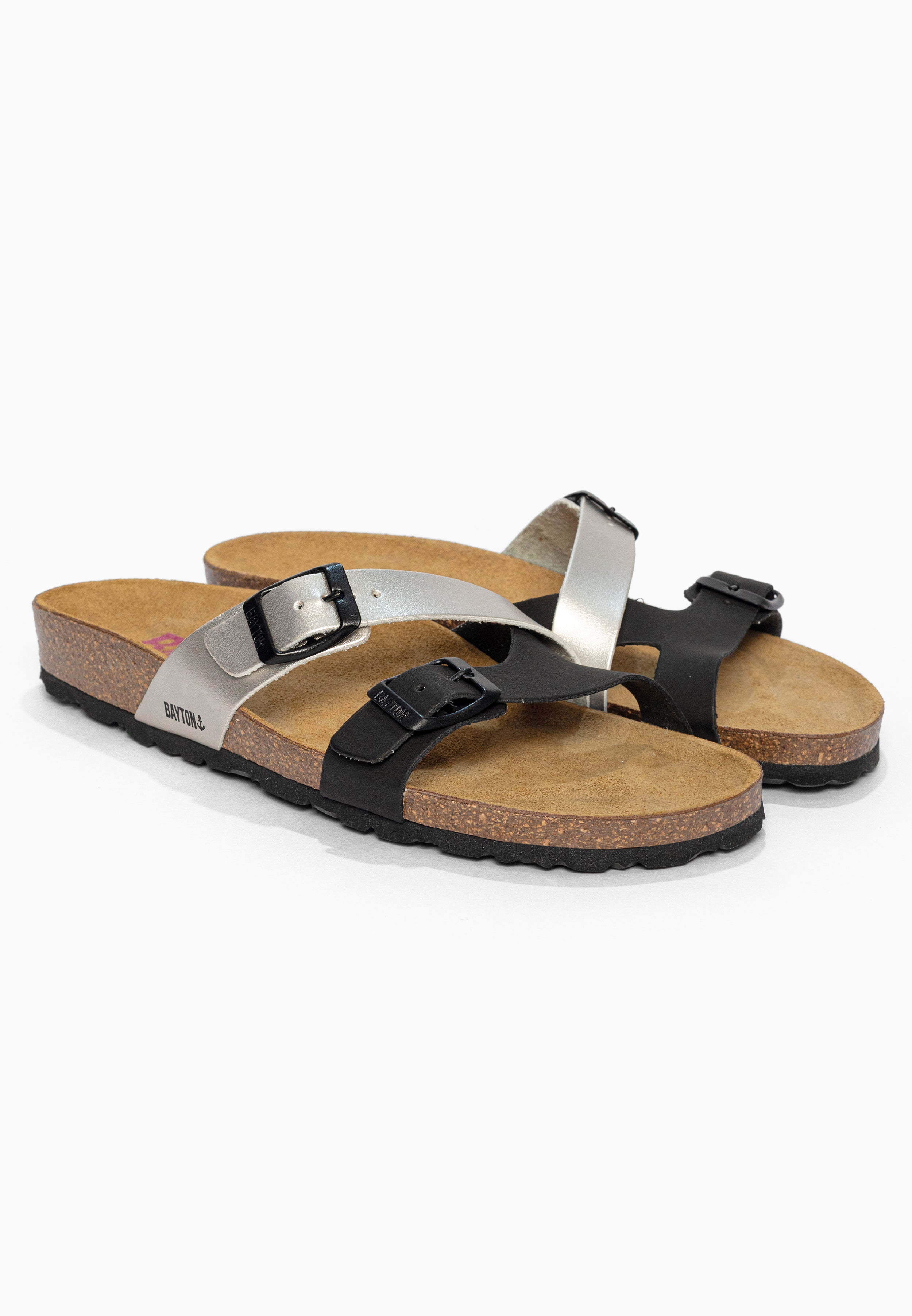 Sandales 2 Brides Cleo Noir et Argent Bayton pour Femme