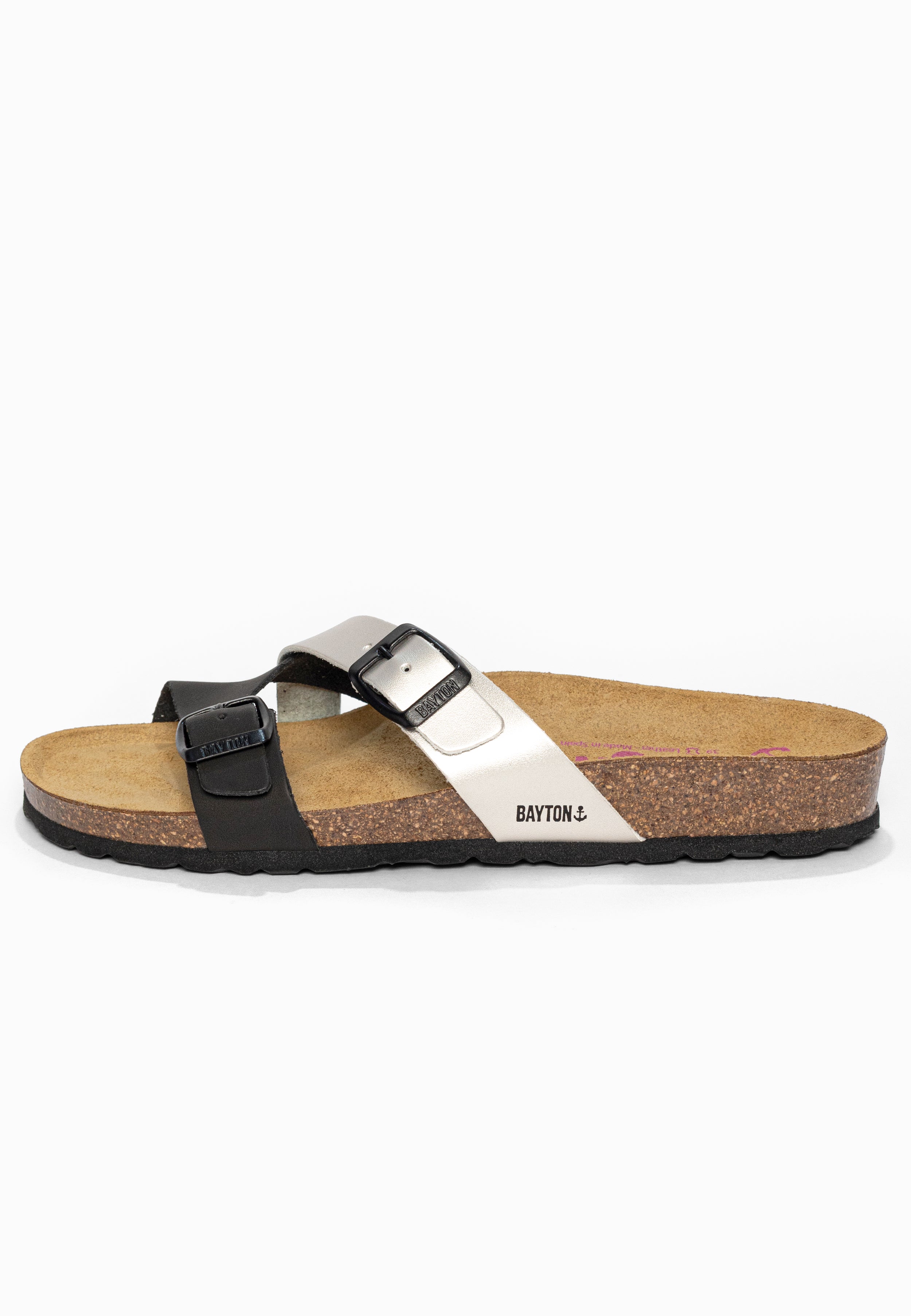Sandales 2 Brides Cleo Noir et Argent Bayton pour Femme