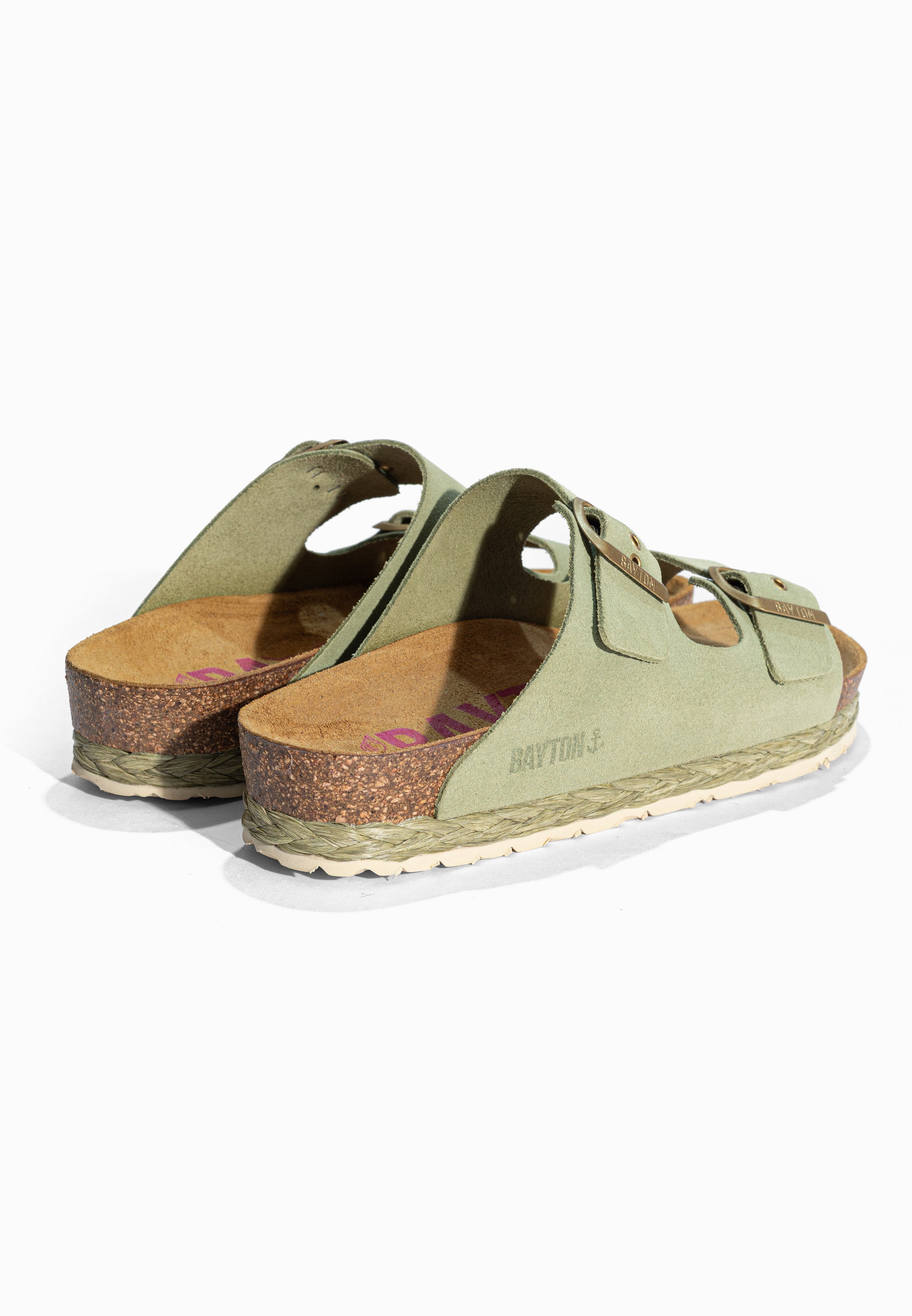 Sandales 2 Brides Benalla Vert en Cuir Suédé Bayton pour Femme