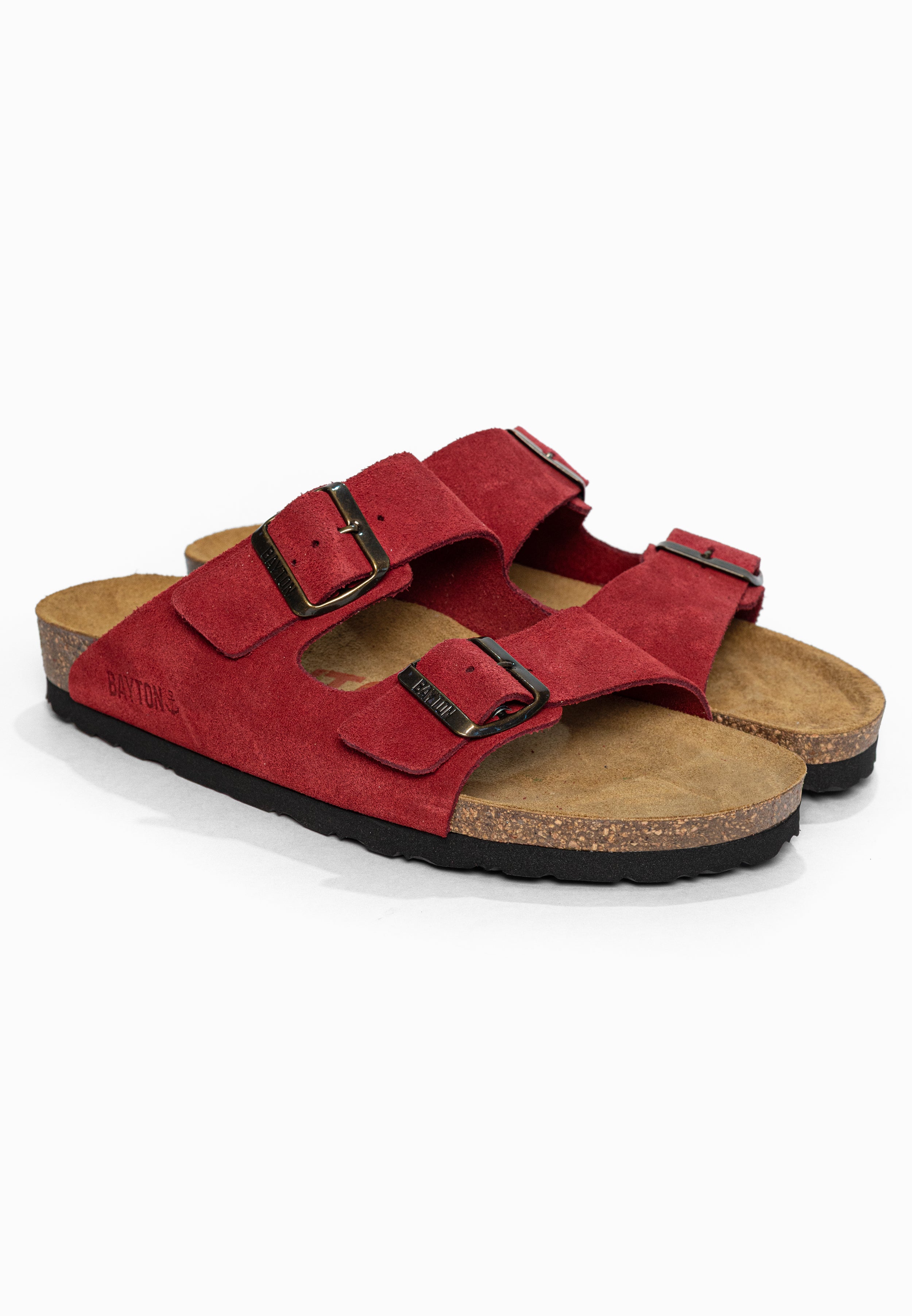 Sandales 2 Brides Atlas Rouge en Cuir Suédé Bayton pour Femme