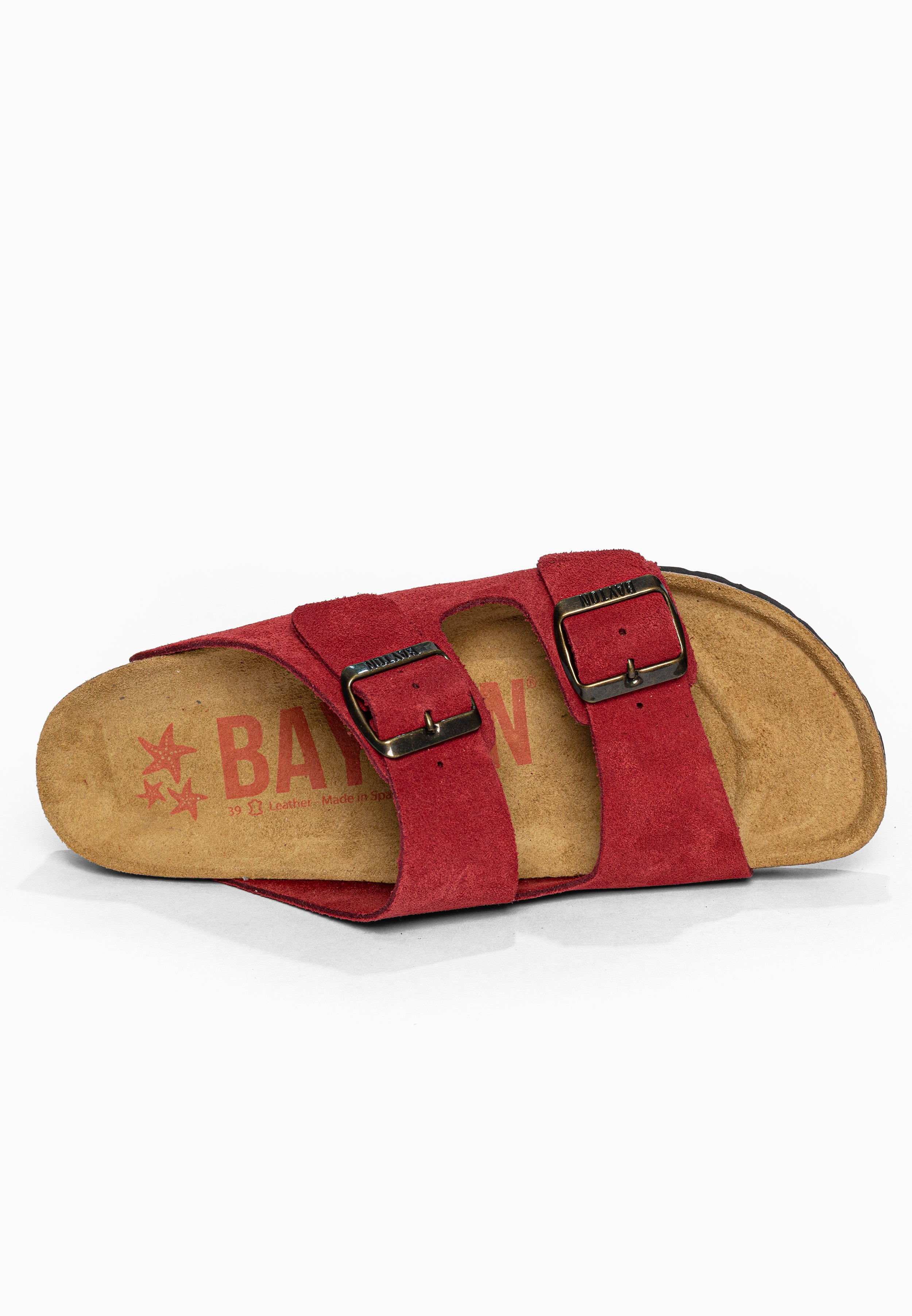 Sandales 2 Brides Atlas Rouge en Cuir Suédé Bayton pour Femme