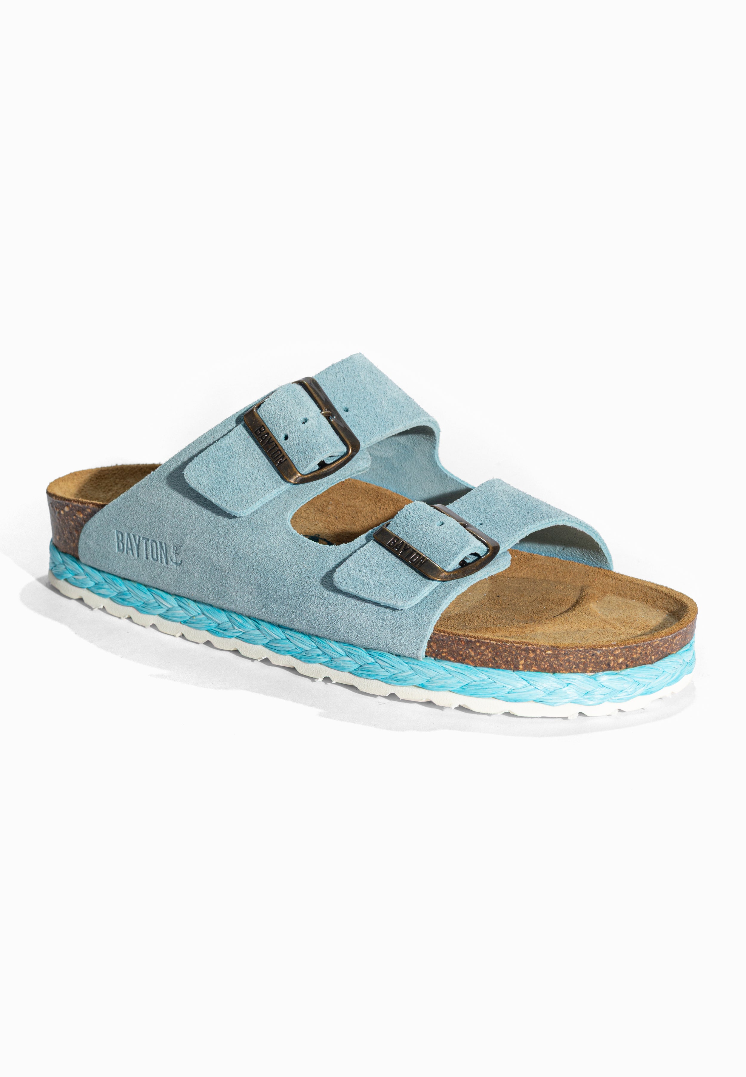 Sandales 2 Brides Benalla Bleu ciel en Cuir Suédé Bayton pour Femme