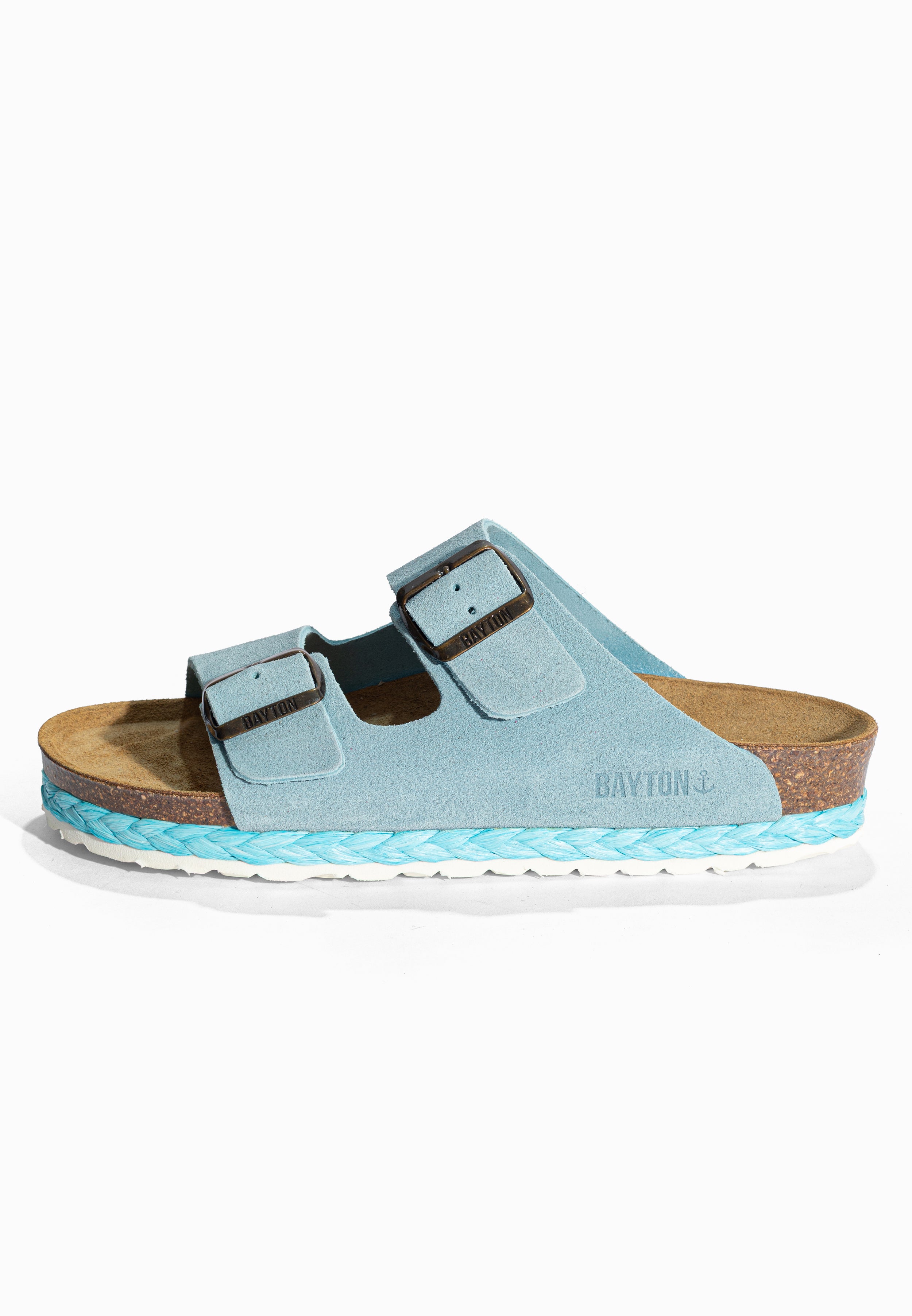 Sandales 2 Brides Benalla Bleu ciel en Cuir Suédé Bayton pour Femme