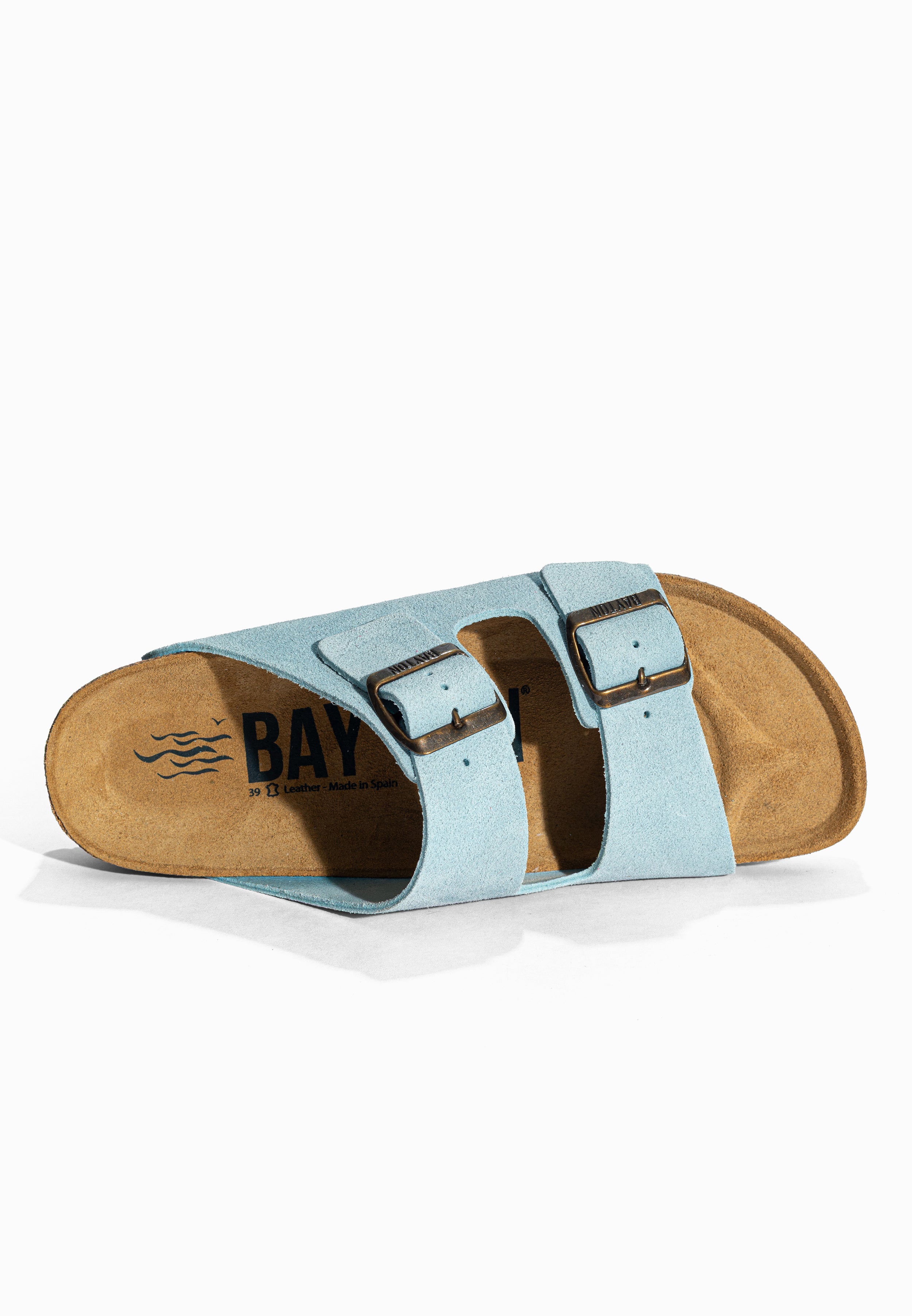 Sandales 2 Brides Benalla Bleu ciel en Cuir Suédé Bayton pour Femme
