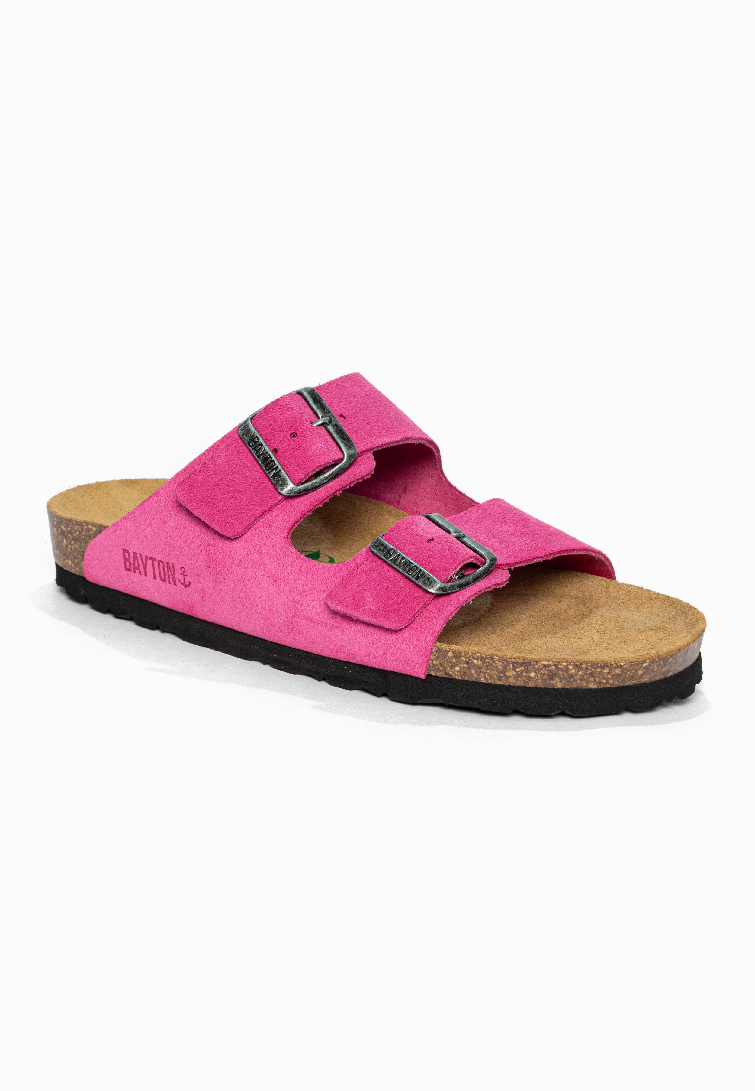 Sandales 2 Brides Atlas Rose en Cuir Suédé Bayton pour Femme