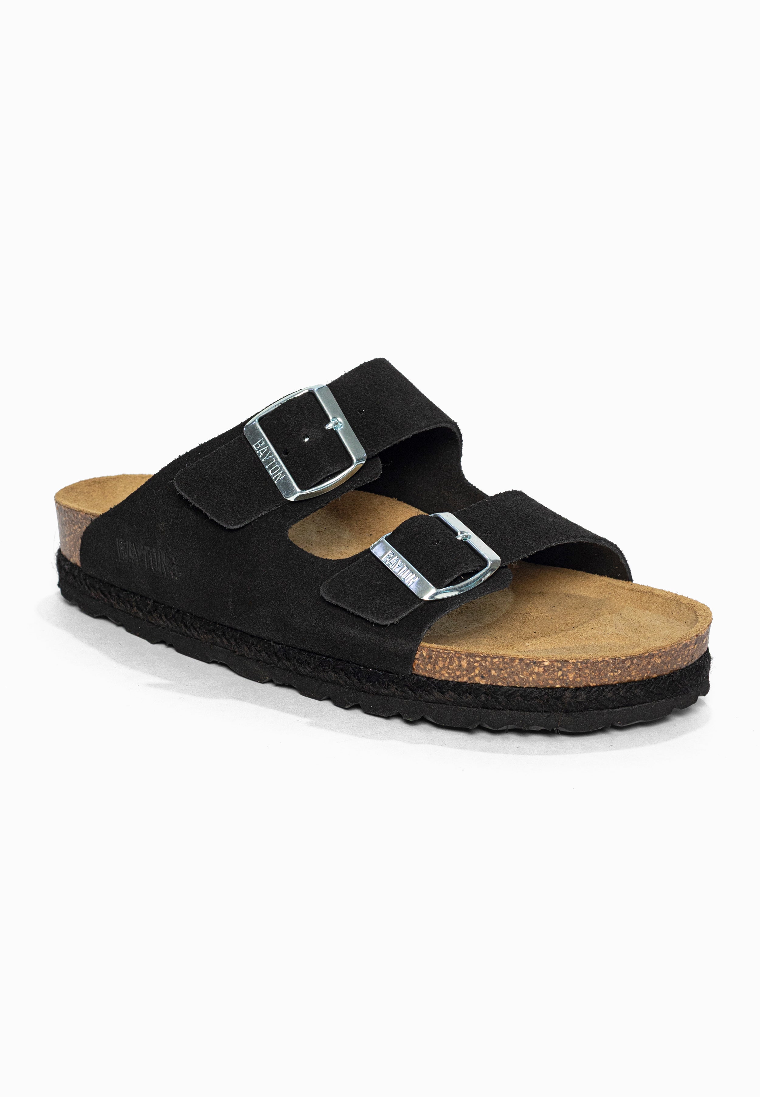 Sandales 2 Brides Benalla Noir en Cuir Suédé Bayton pour Femme