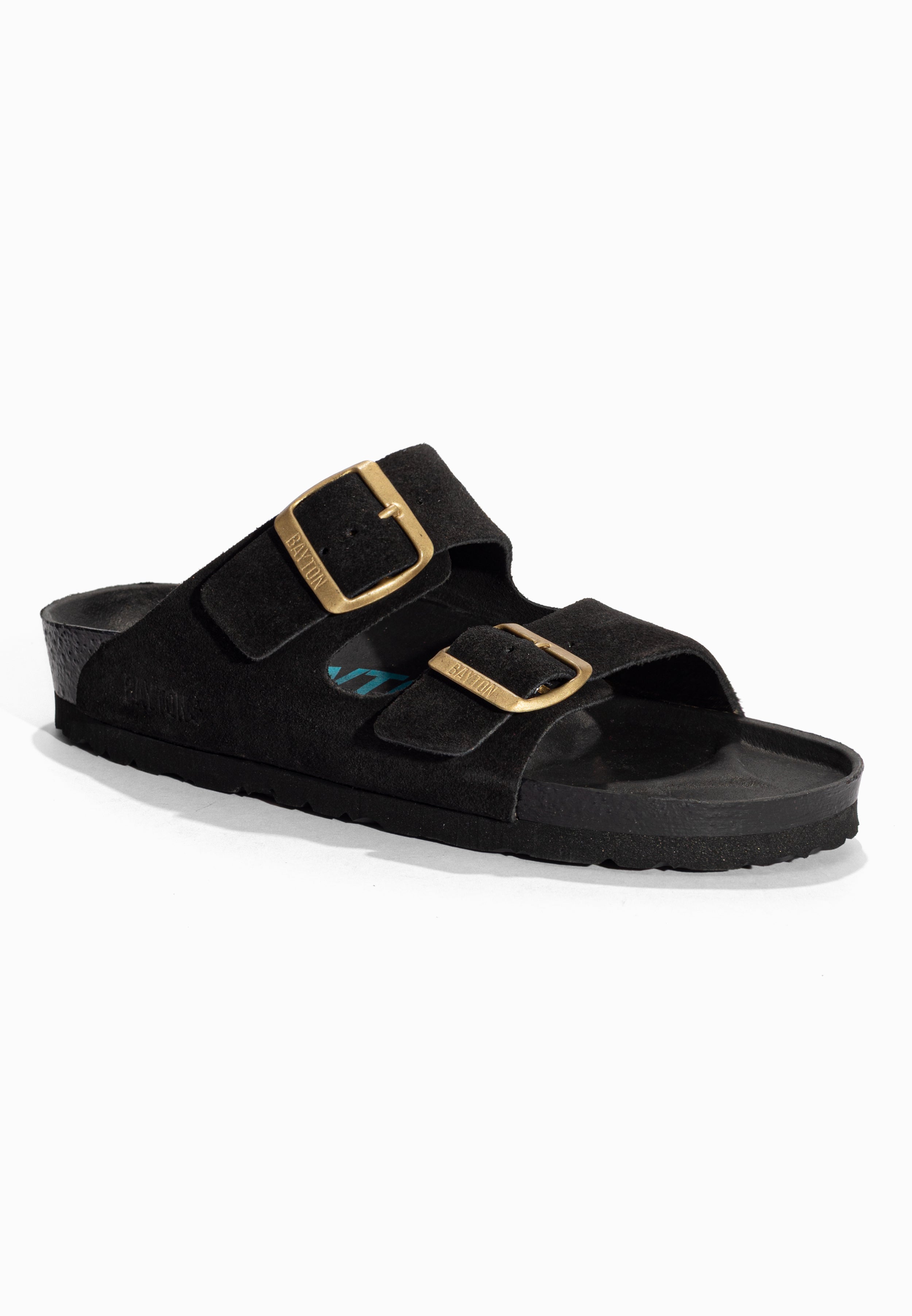 Sandales 2 Brides Atlas Noir en Cuir Suédé Bayton pour Femme
