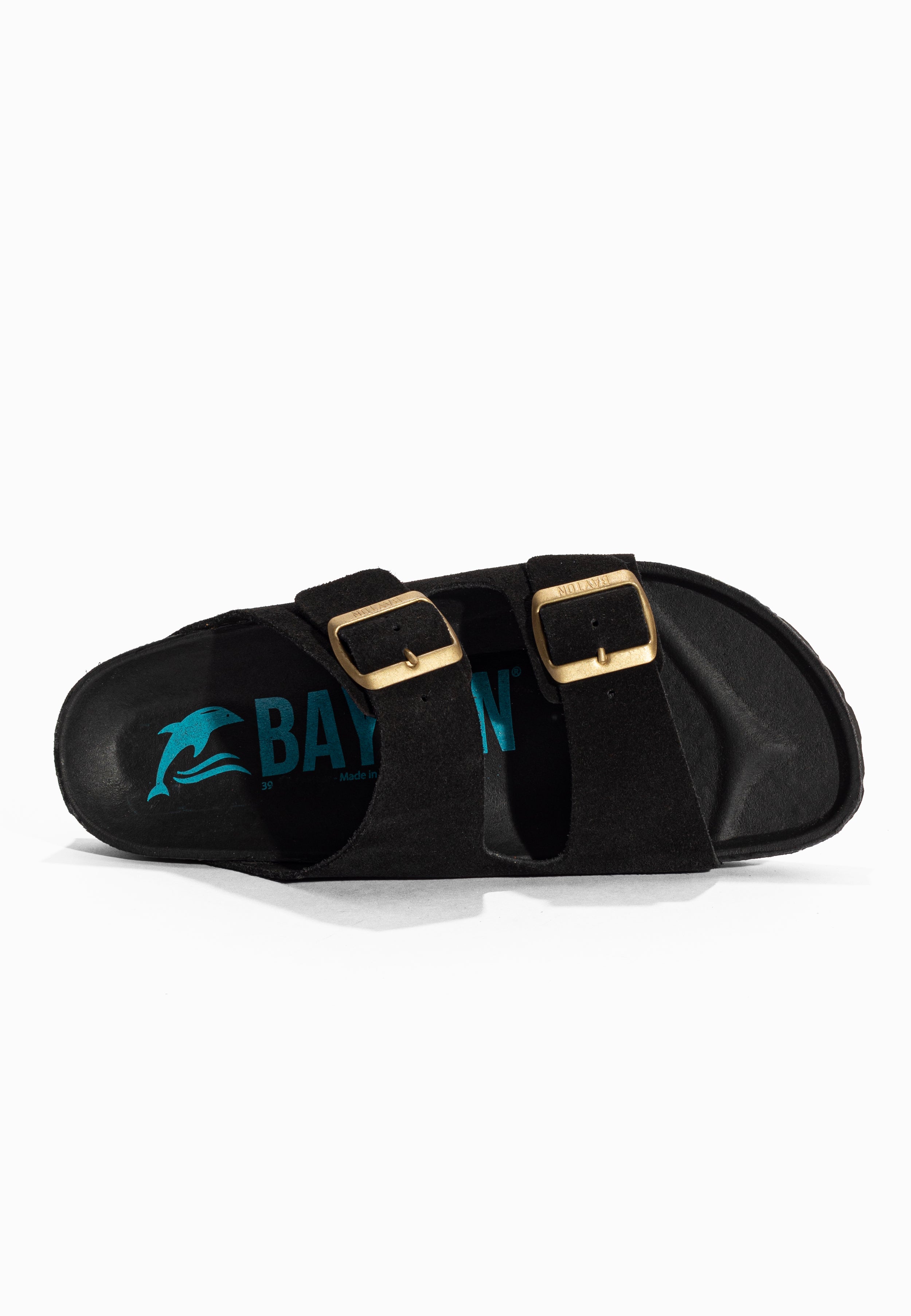 Sandales 2 Brides Atlas Noir en Cuir Suédé Bayton pour Femme
