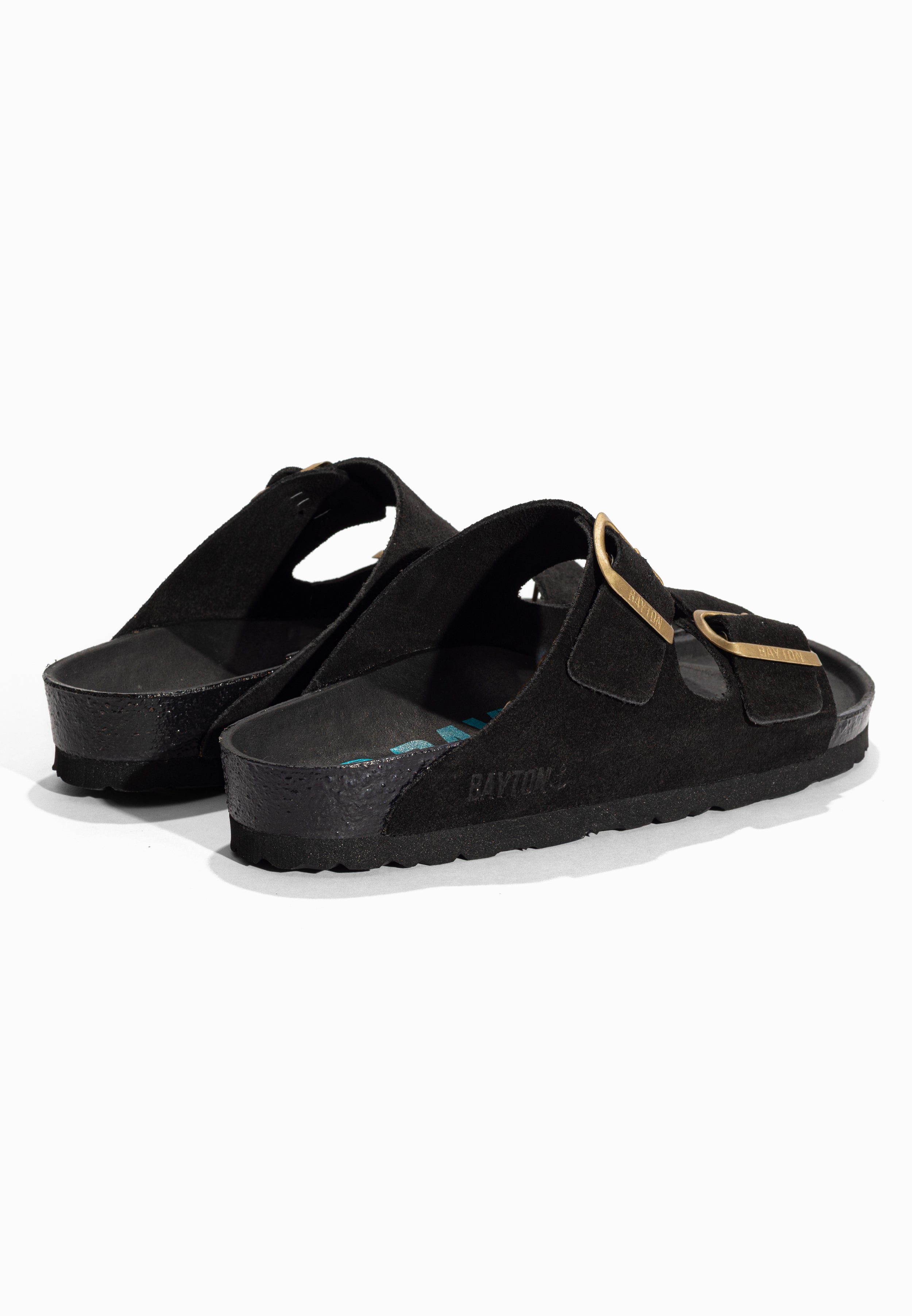 Sandales 2 Brides Atlas Noir en Cuir Suédé Bayton pour Femme