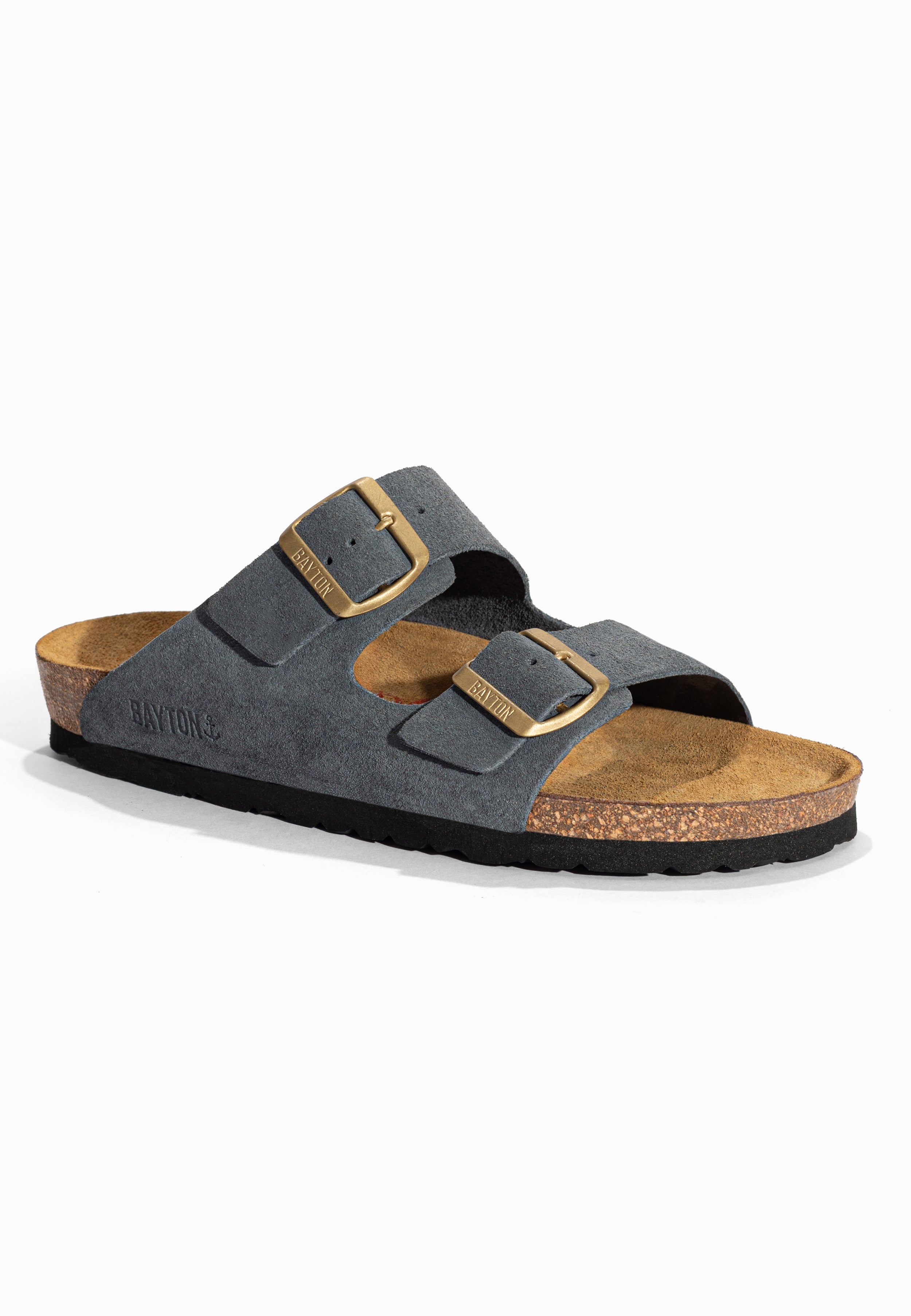 Sandales 2 Brides Atlas Gris en Cuir Suédé Bayton pour Femme