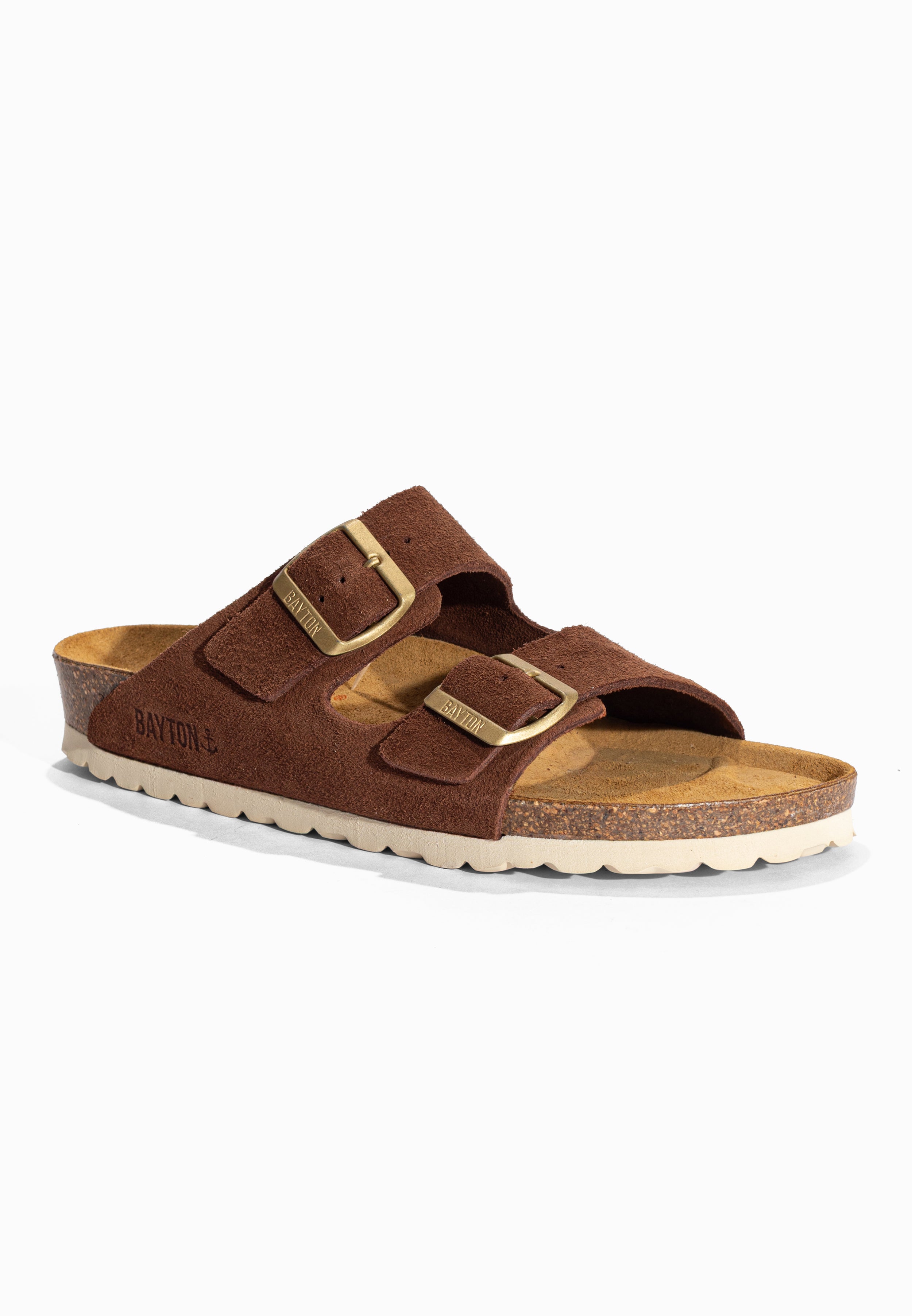 Sandales 2 Brides Atlas Marron en Cuir Suédé Bayton pour Femme