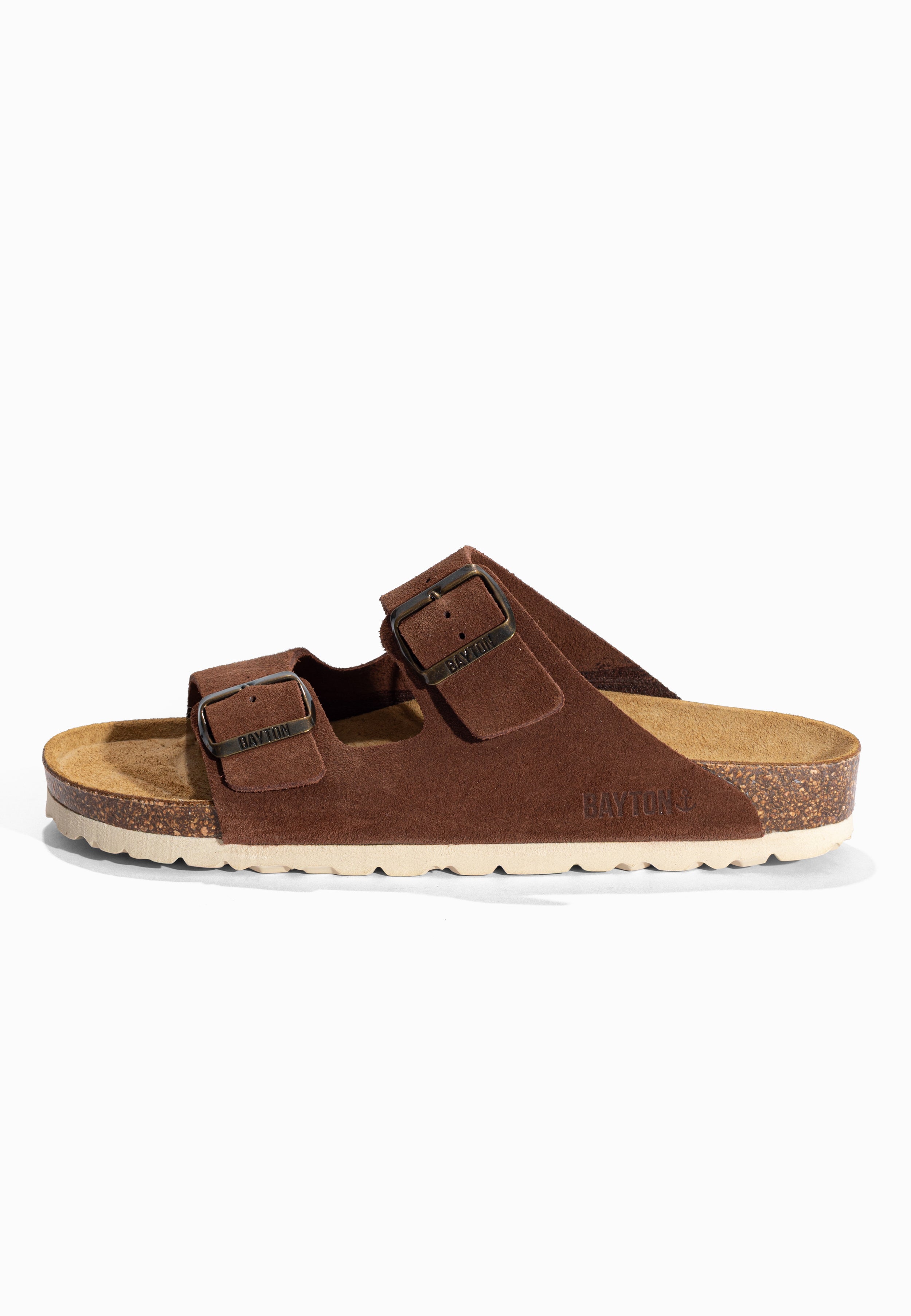 Sandales 2 Brides Atlas Marron en Cuir Suédé Bayton pour Homme