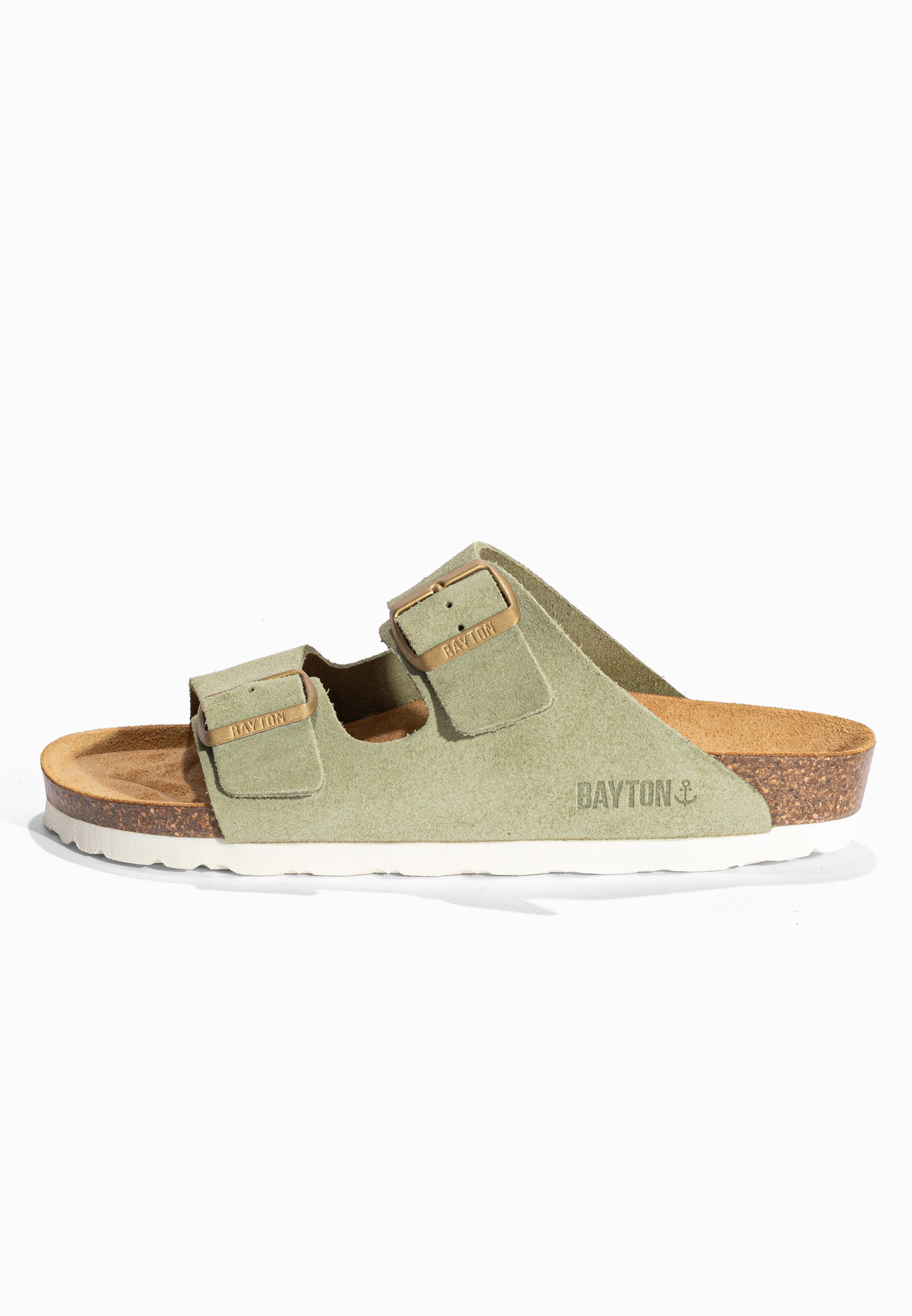 Sandales 2 Brides Atlas Vert en Cuir Suédé Bayton pour Femme