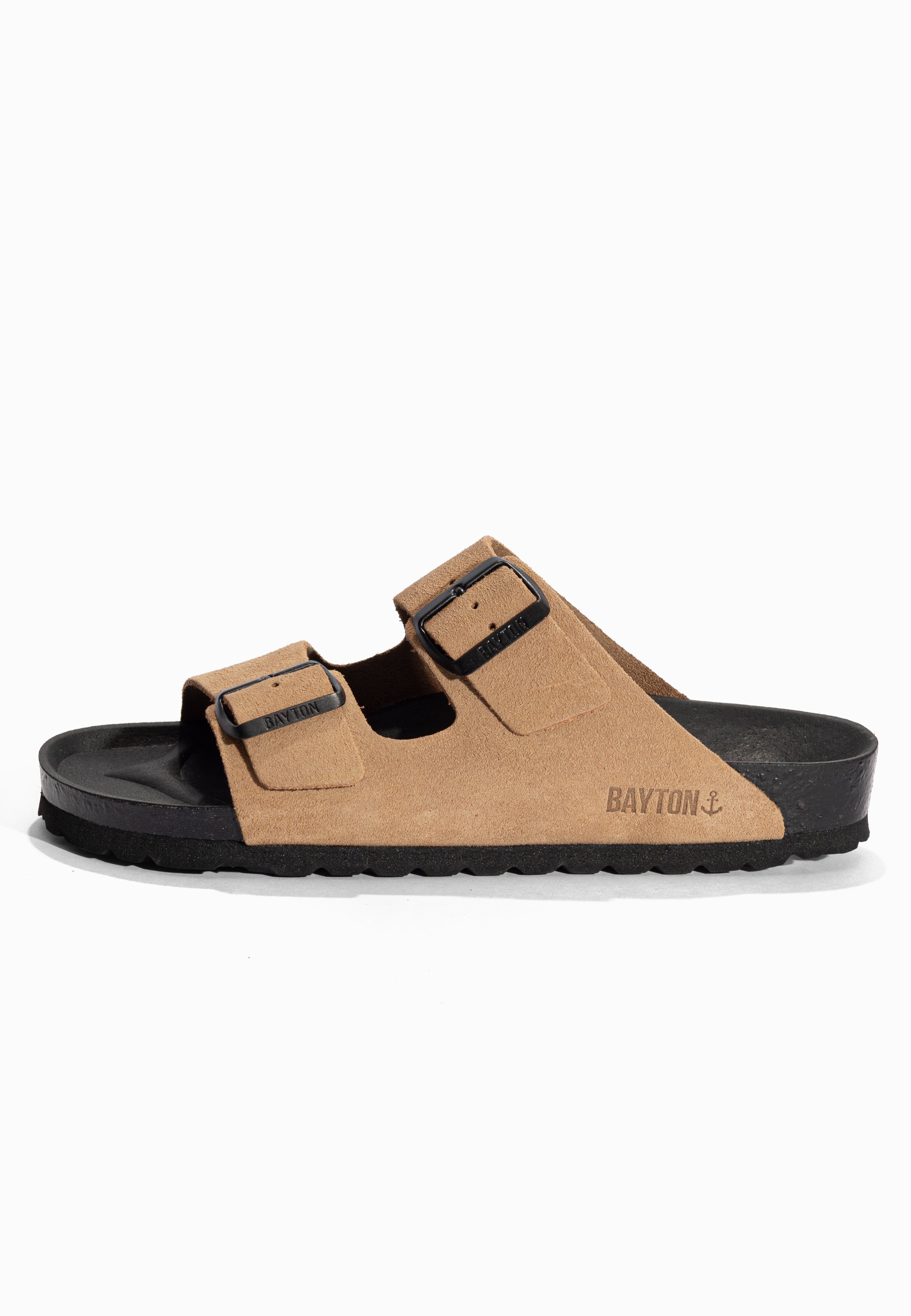 Sandales 2 Brides Atlas Beige foncé en Cuir Suédé Bayton pour Femme