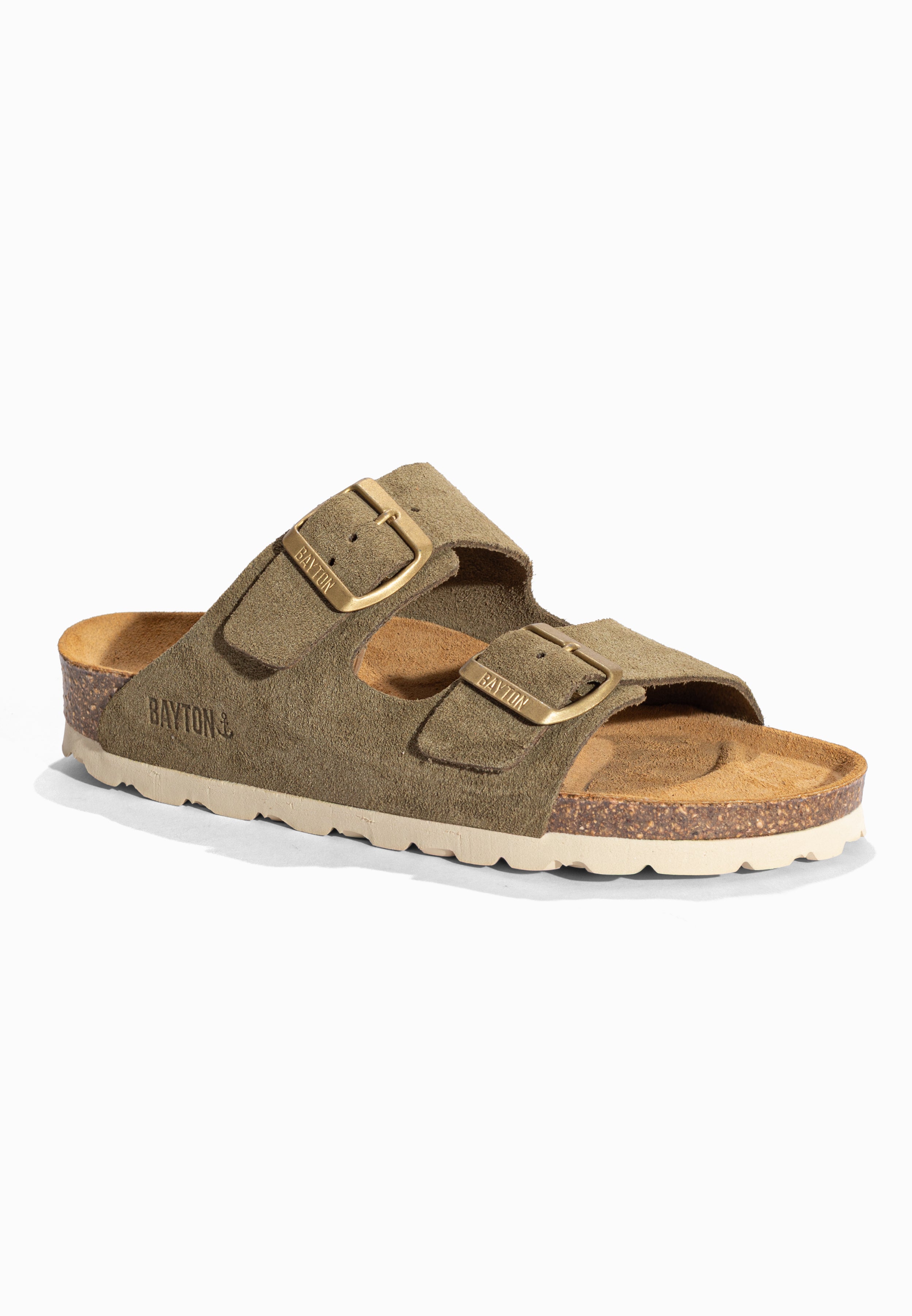 Sandales 2 Brides Atlas Kaki en Cuir Suédé Bayton pour Femme