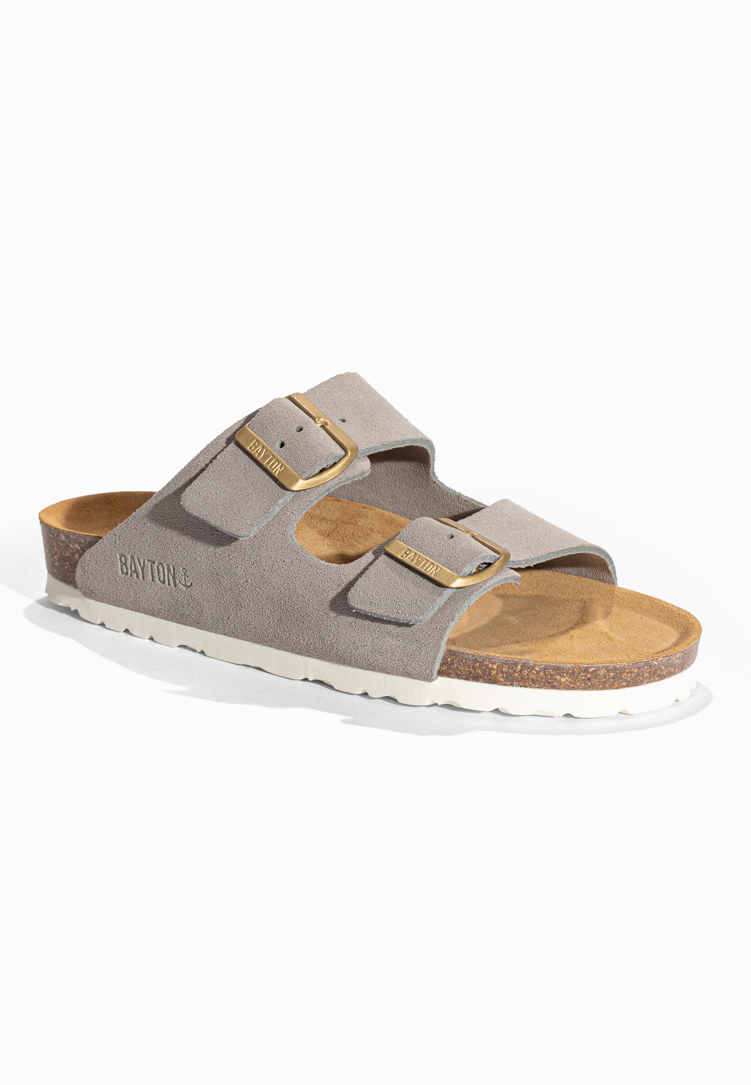 Sandales 2 Brides Atlas Gris en Cuir Suédé Bayton pour Femme