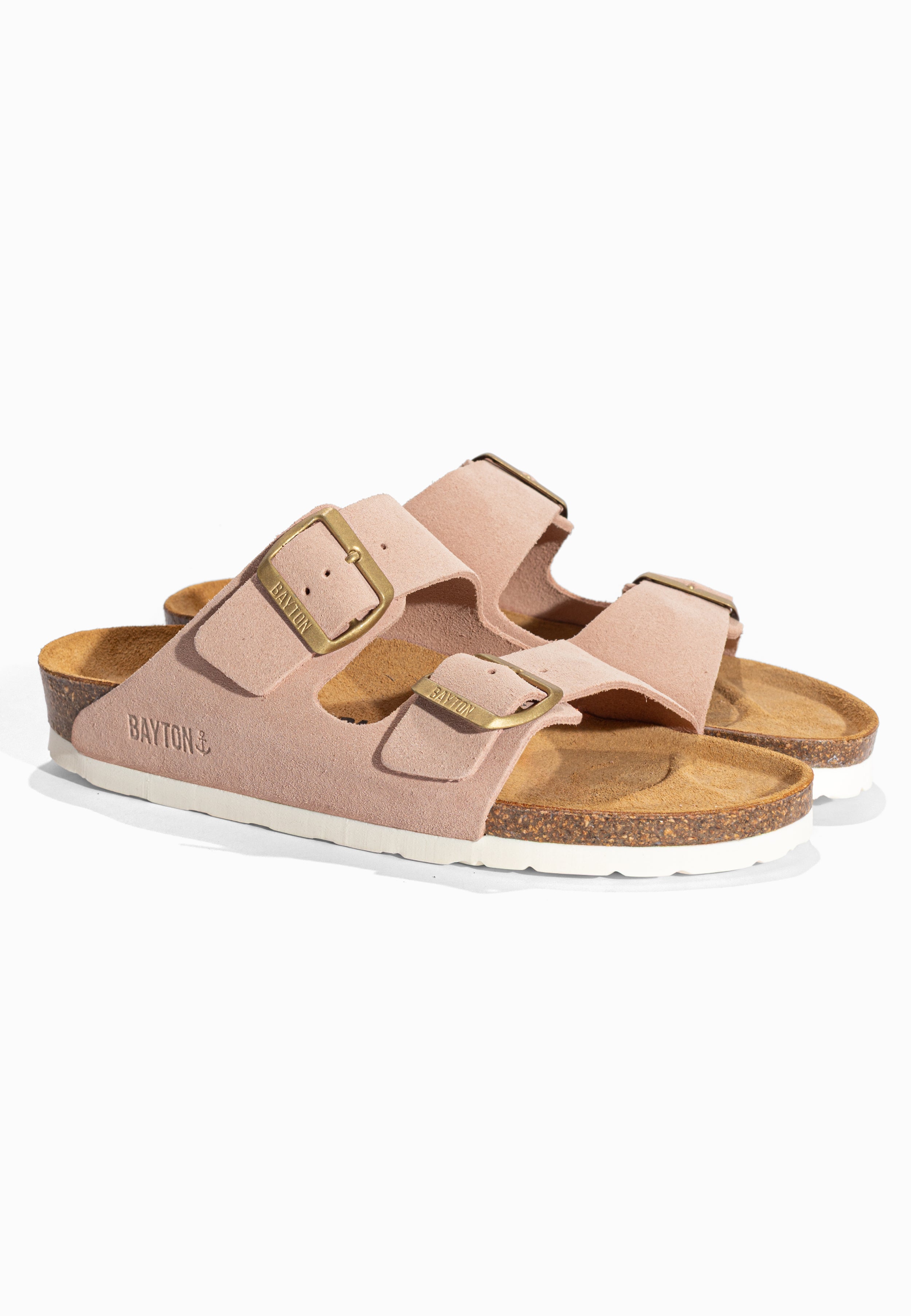 Sandales 2 Brides Atlas Rose en Cuir Suédé Bayton pour Femme