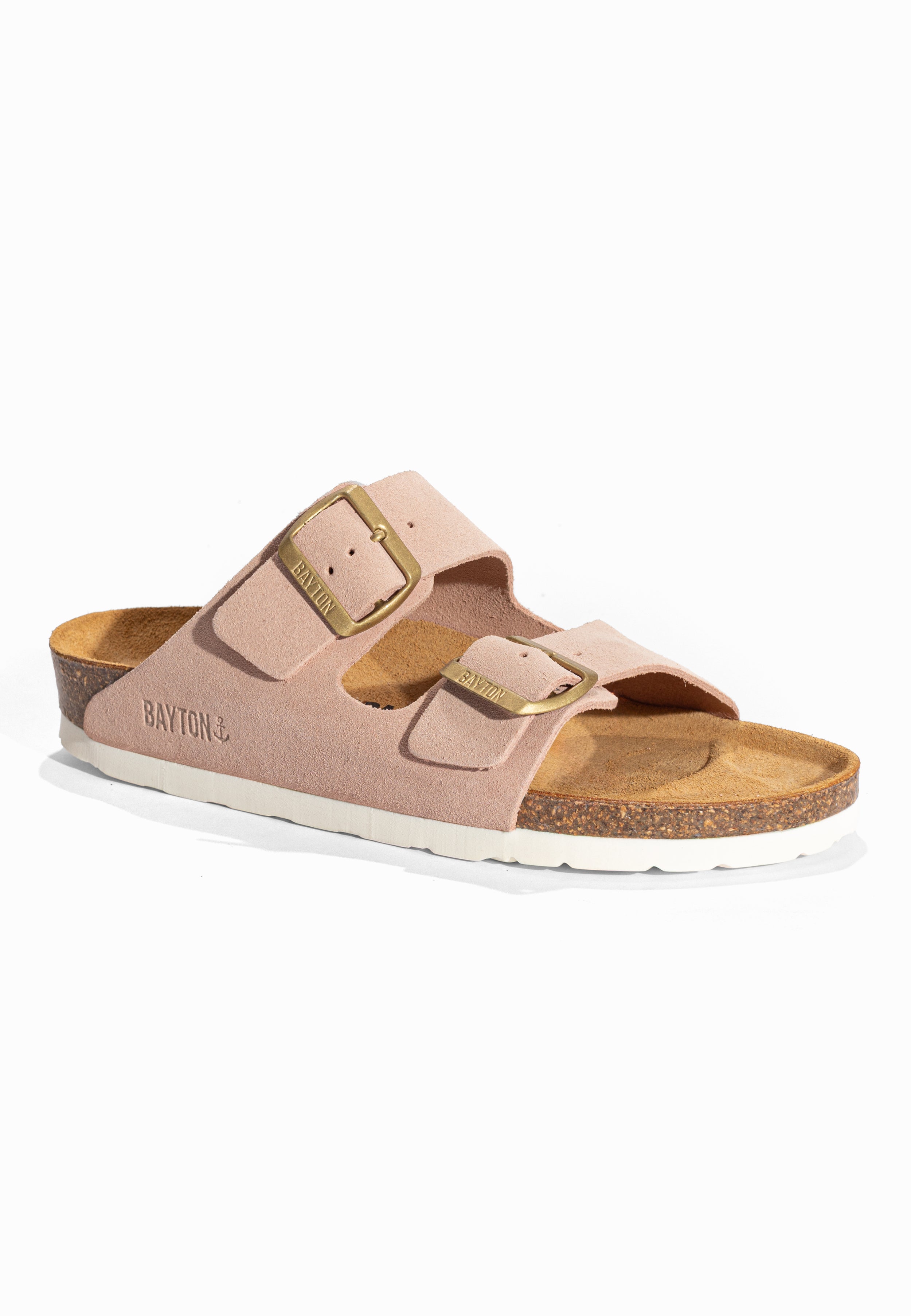 Sandales 2 Brides Atlas Rose en Cuir Suédé Bayton pour Femme
