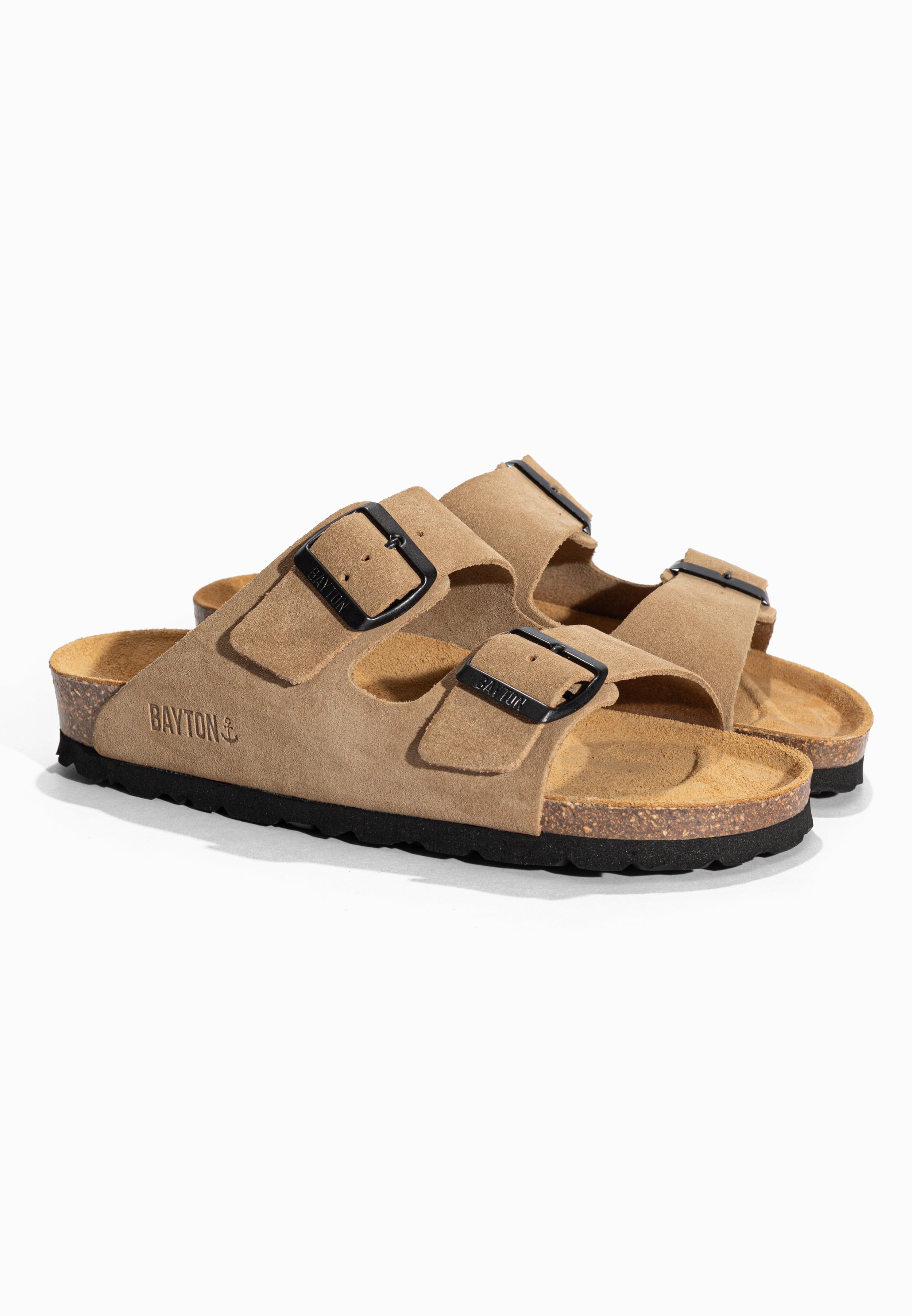 Sandales 2 Brides Atlas Beige en Cuir Suédé Bayton pour Femme
