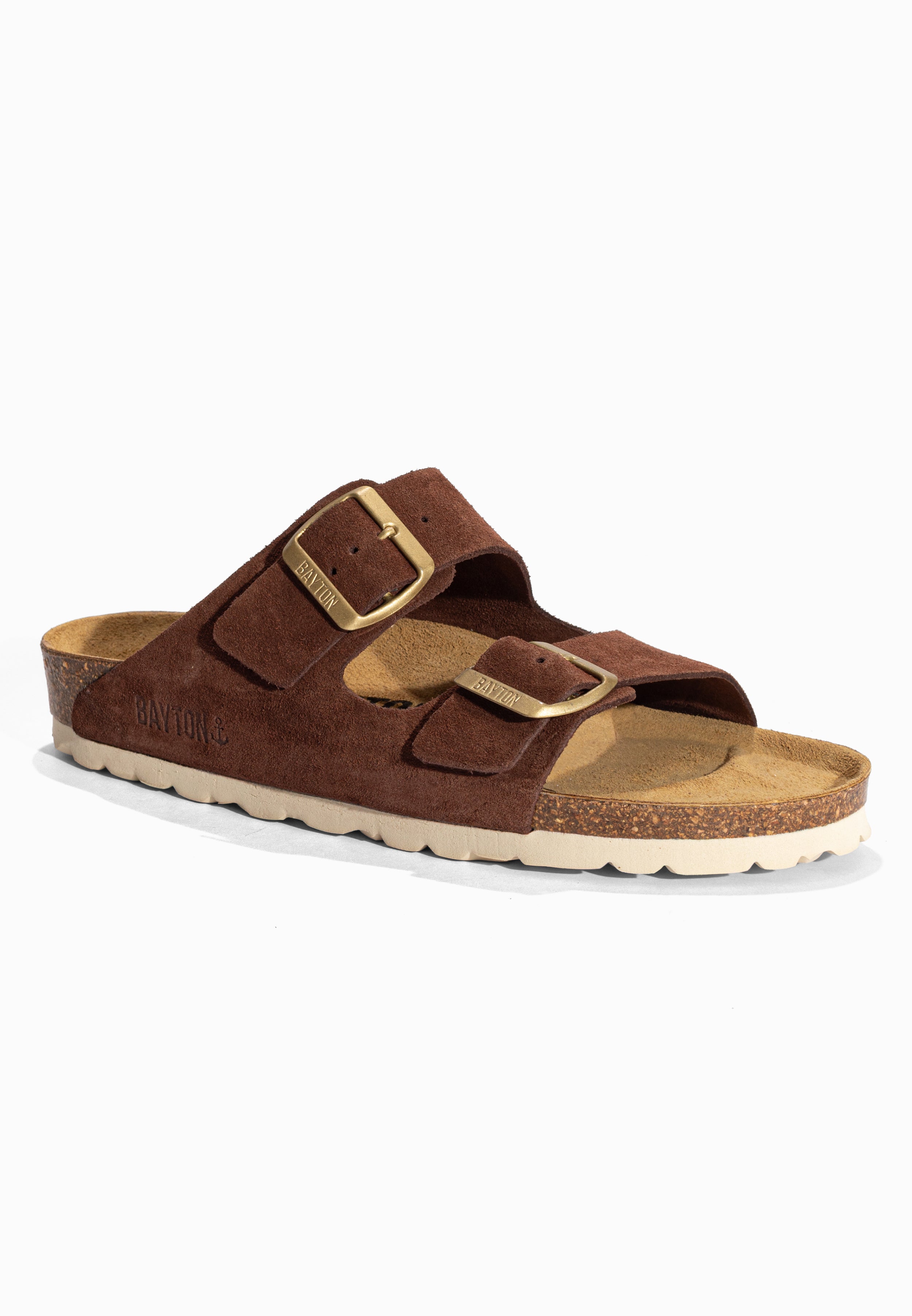 Sandales 2 Brides Atlas Marron en Cuir Suédé Bayton pour Femme