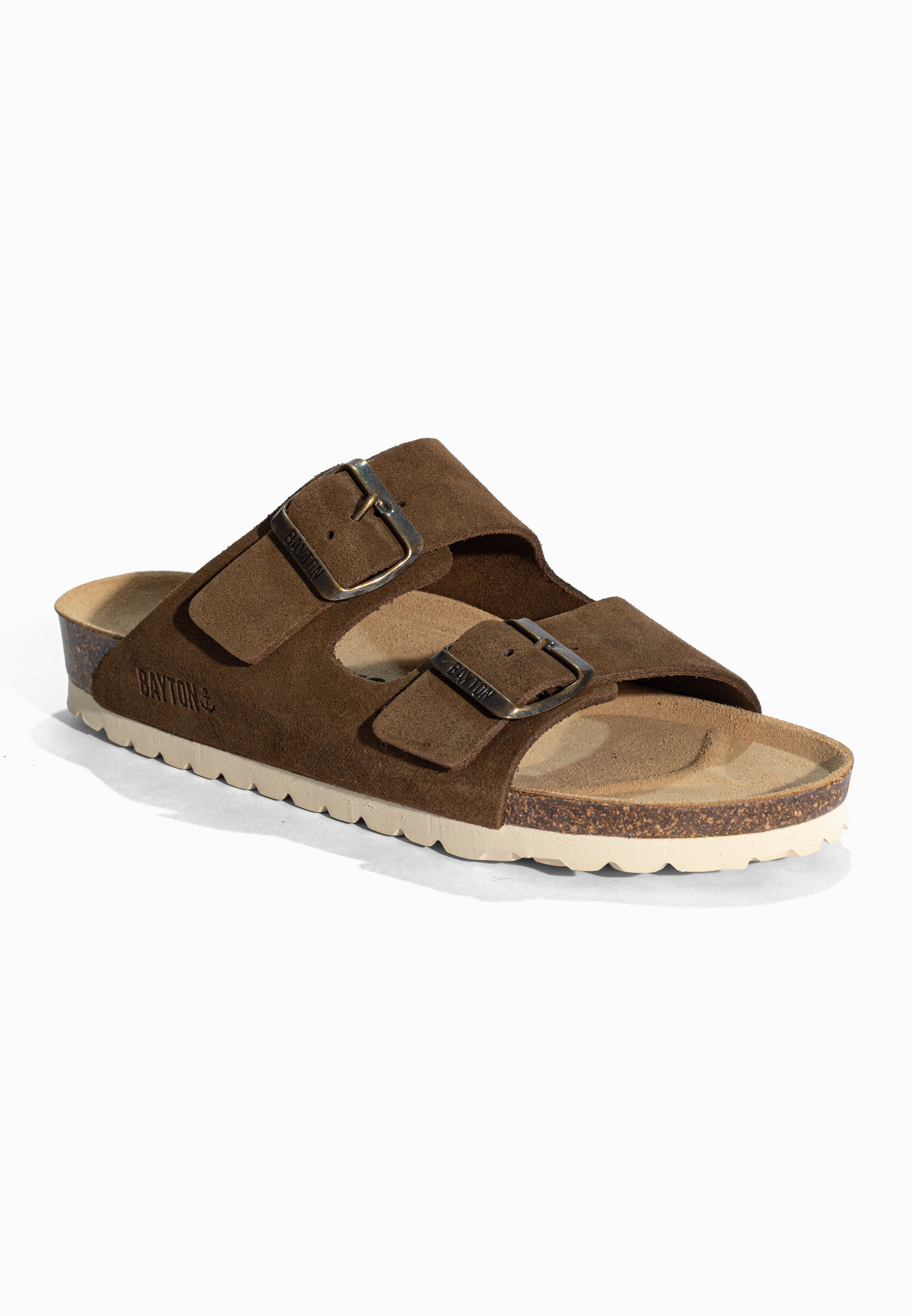 Sandales 2 Brides Atlas Marron en Cuir Suédé Bayton pour Femme