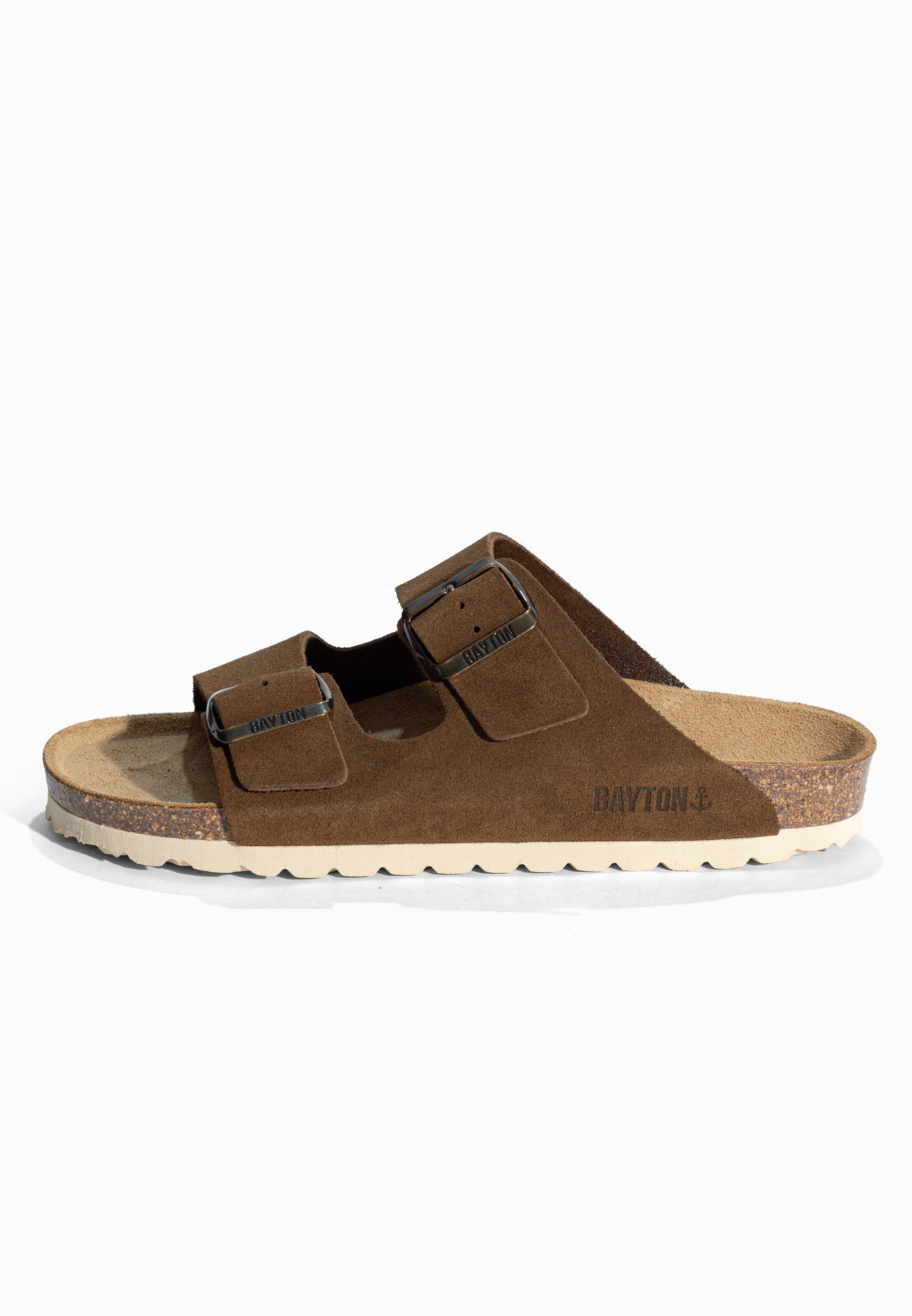 Sandales 2 Brides Atlas Marron en Cuir Suédé Bayton pour Femme