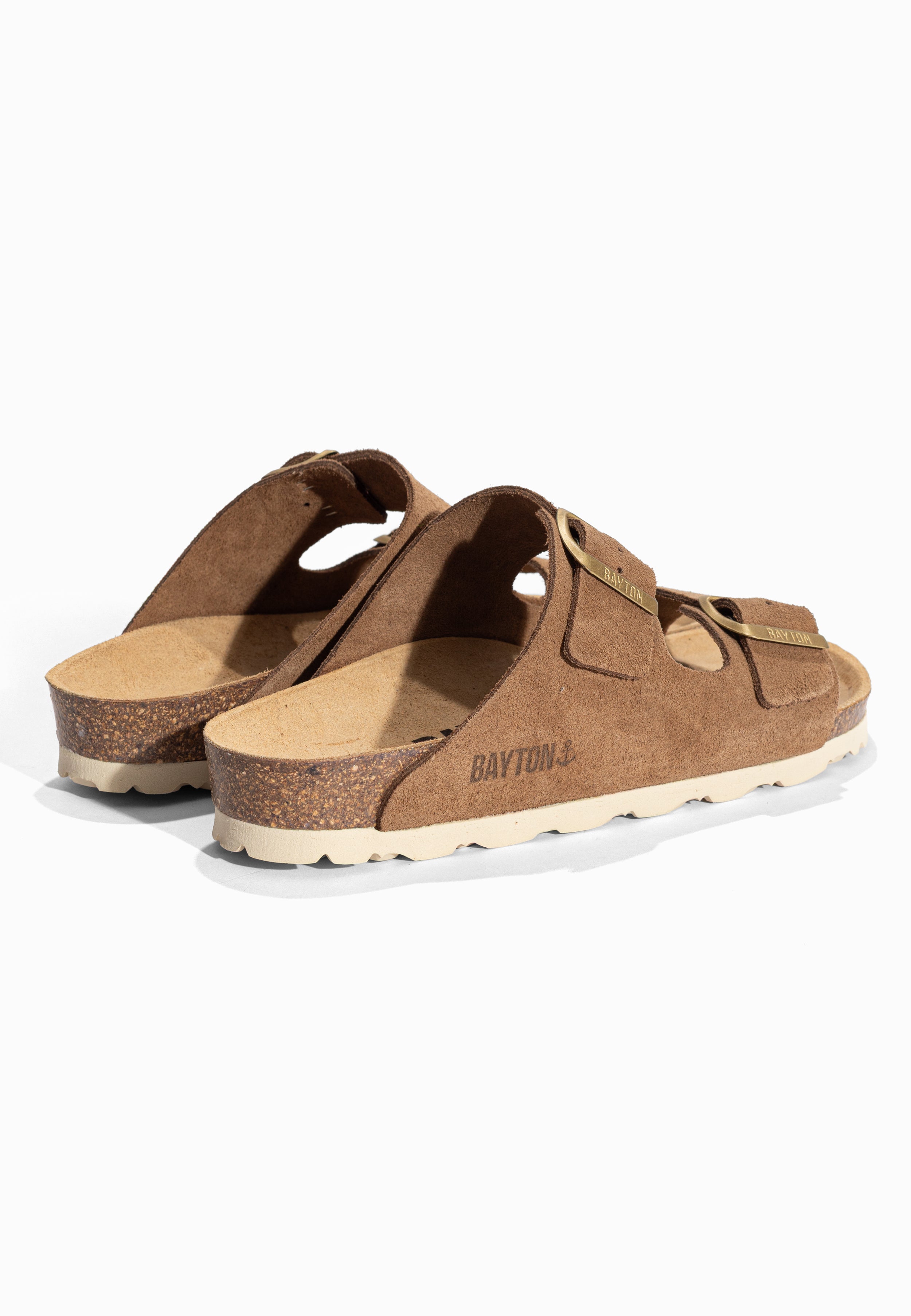 Sandales 2 Brides Atlas Taupe en Cuir Suédé Bayton pour Femme