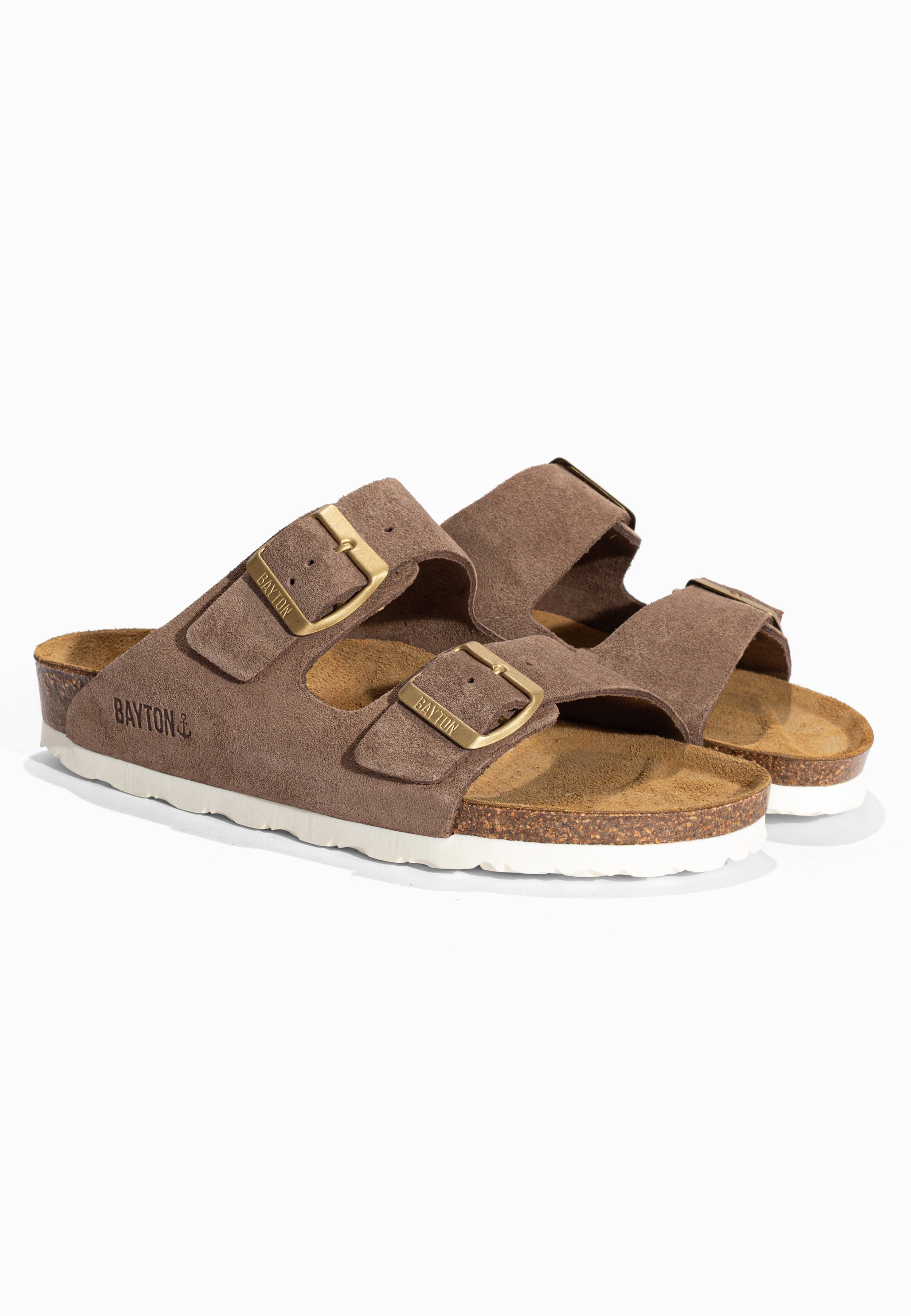 Sandales 2 Brides Atlas Taupe en Cuir Suédé Bayton pour Femme