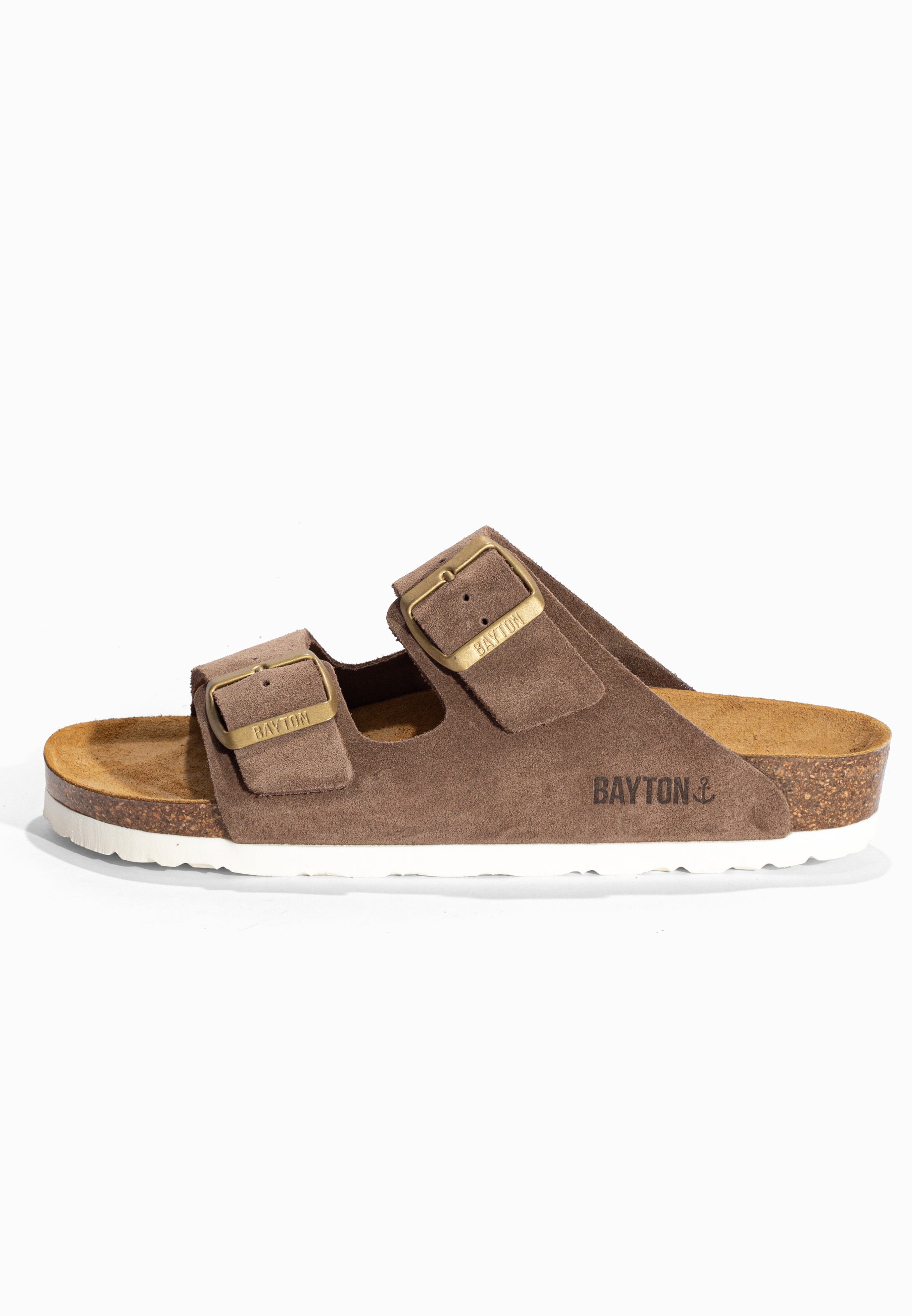 Sandales 2 Brides Atlas Taupe en Cuir Suédé Bayton pour Femme
