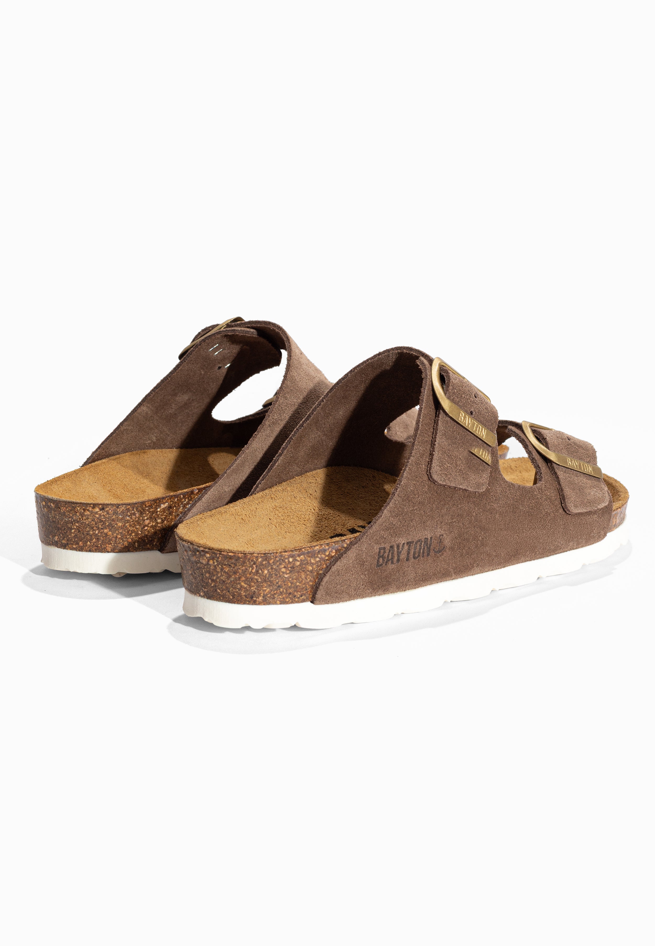 Sandales 2 Brides Atlas Taupe en Cuir Suédé Bayton pour Femme
