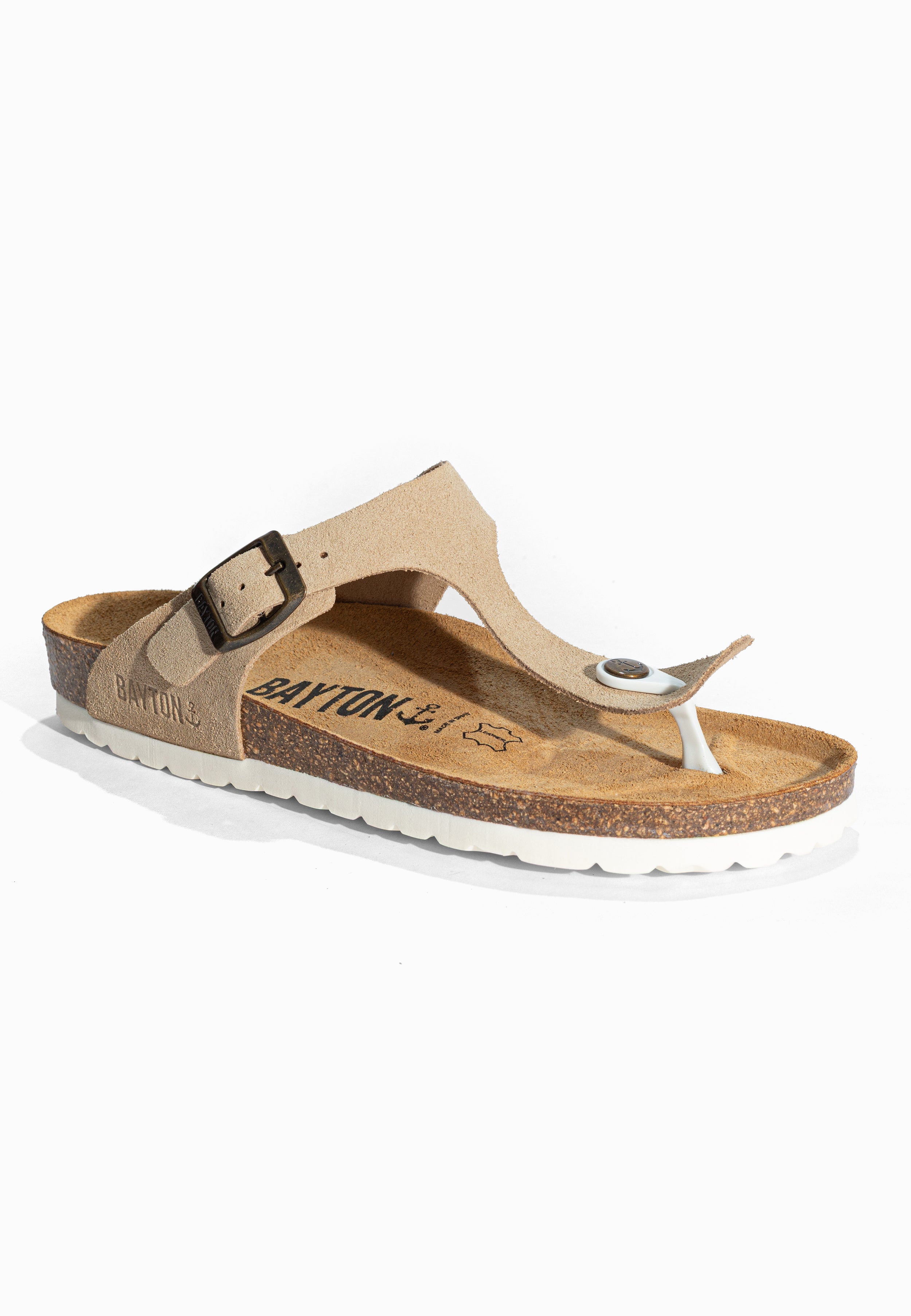 Sandales à Entre-doigts Mercure Beige en Cuir Suédé Bayton pour Femme