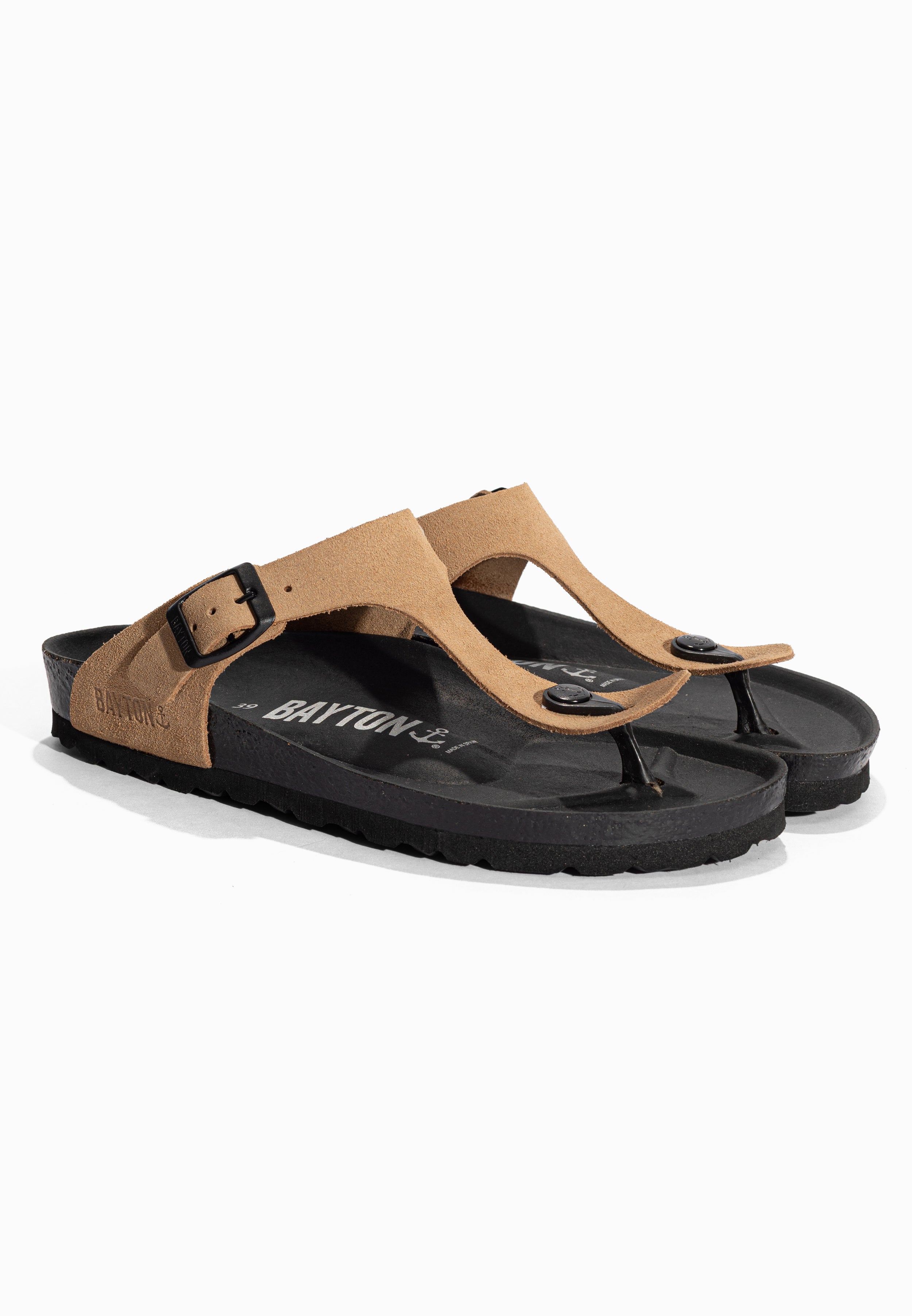Sandales à Entre-doigts Mercure Beige foncé en Cuir Suédé Bayton pour Femme