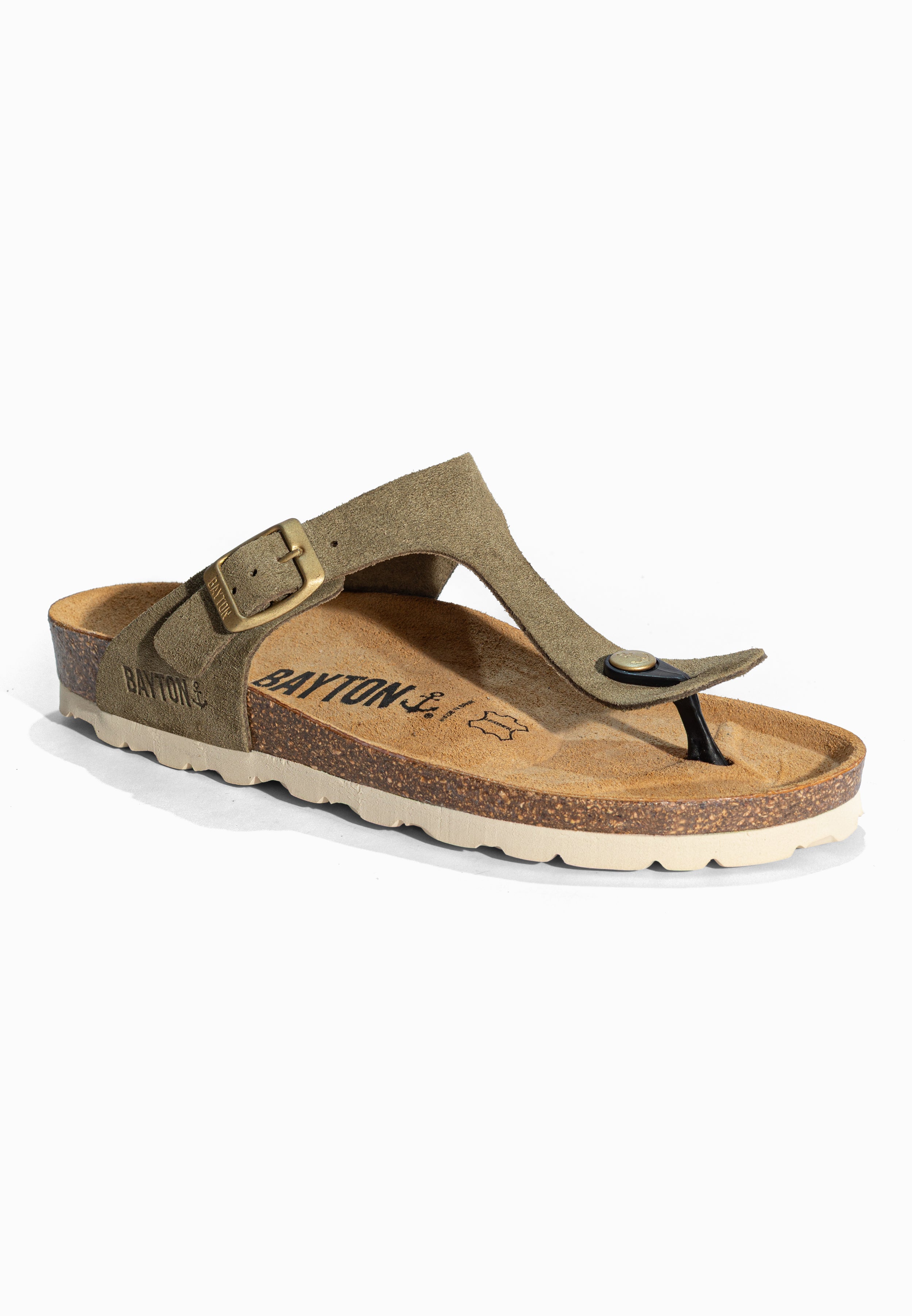 Sandales à Entre-doigts Mercure Kaki en Cuir Suédé Bayton pour Femme