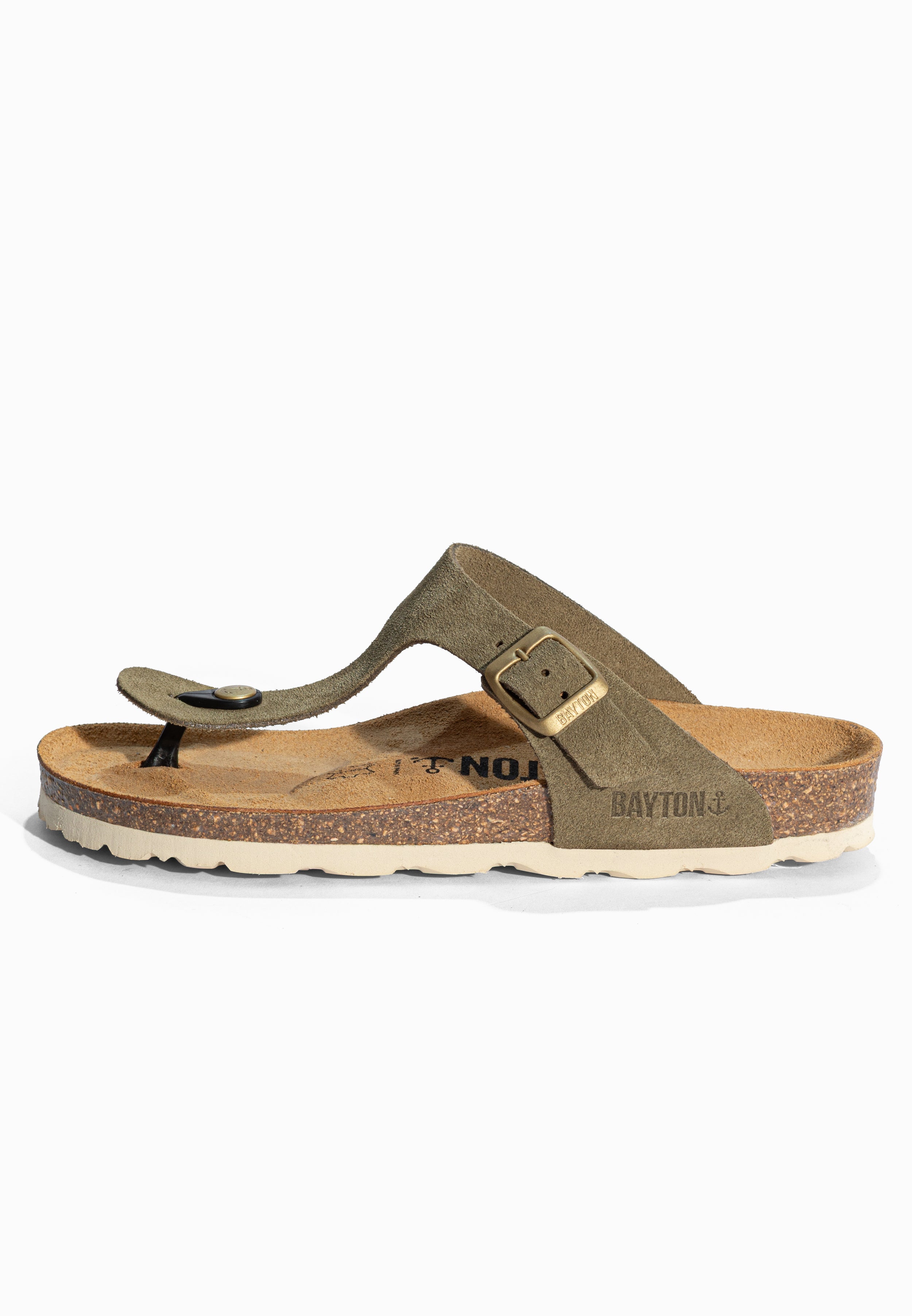 Sandales à Entre-doigts Mercure Kaki en Cuir Suédé Bayton pour Femme