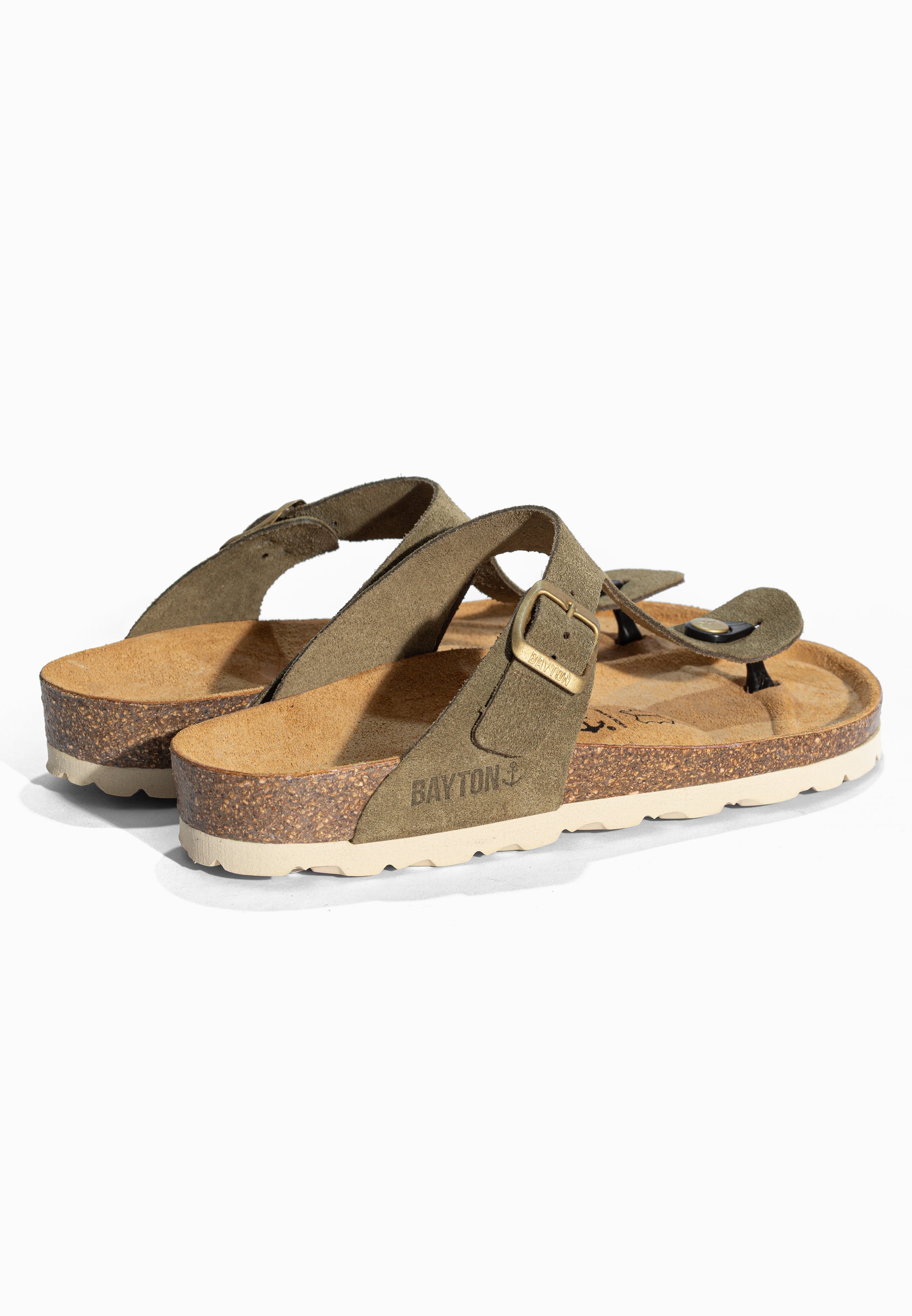 Sandales à Entre-doigts Mercure Kaki en Cuir Suédé Bayton pour Femme
