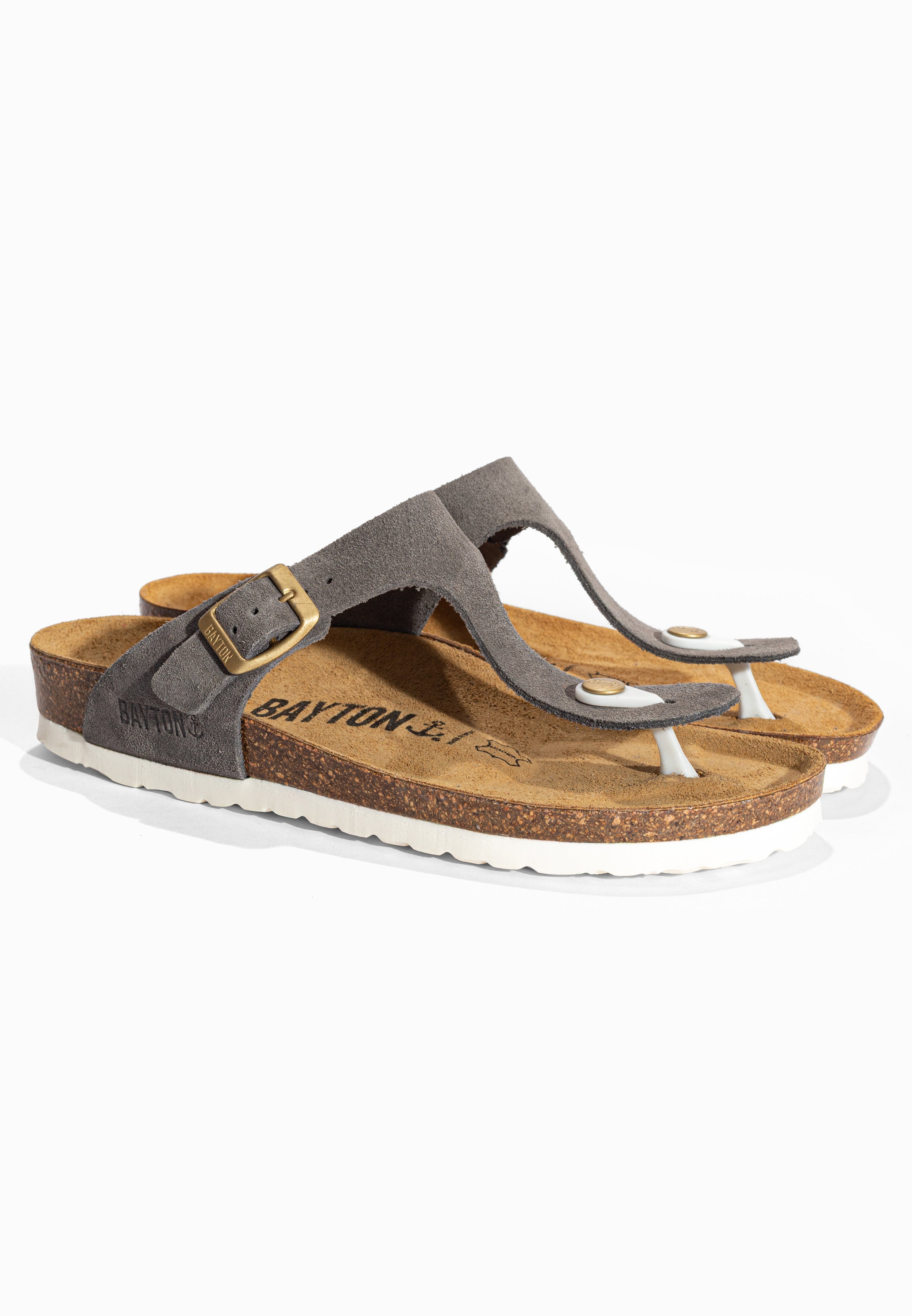 Sandales à Entre-doigts Mercure Gris en Cuir Suédé Bayton pour Femme