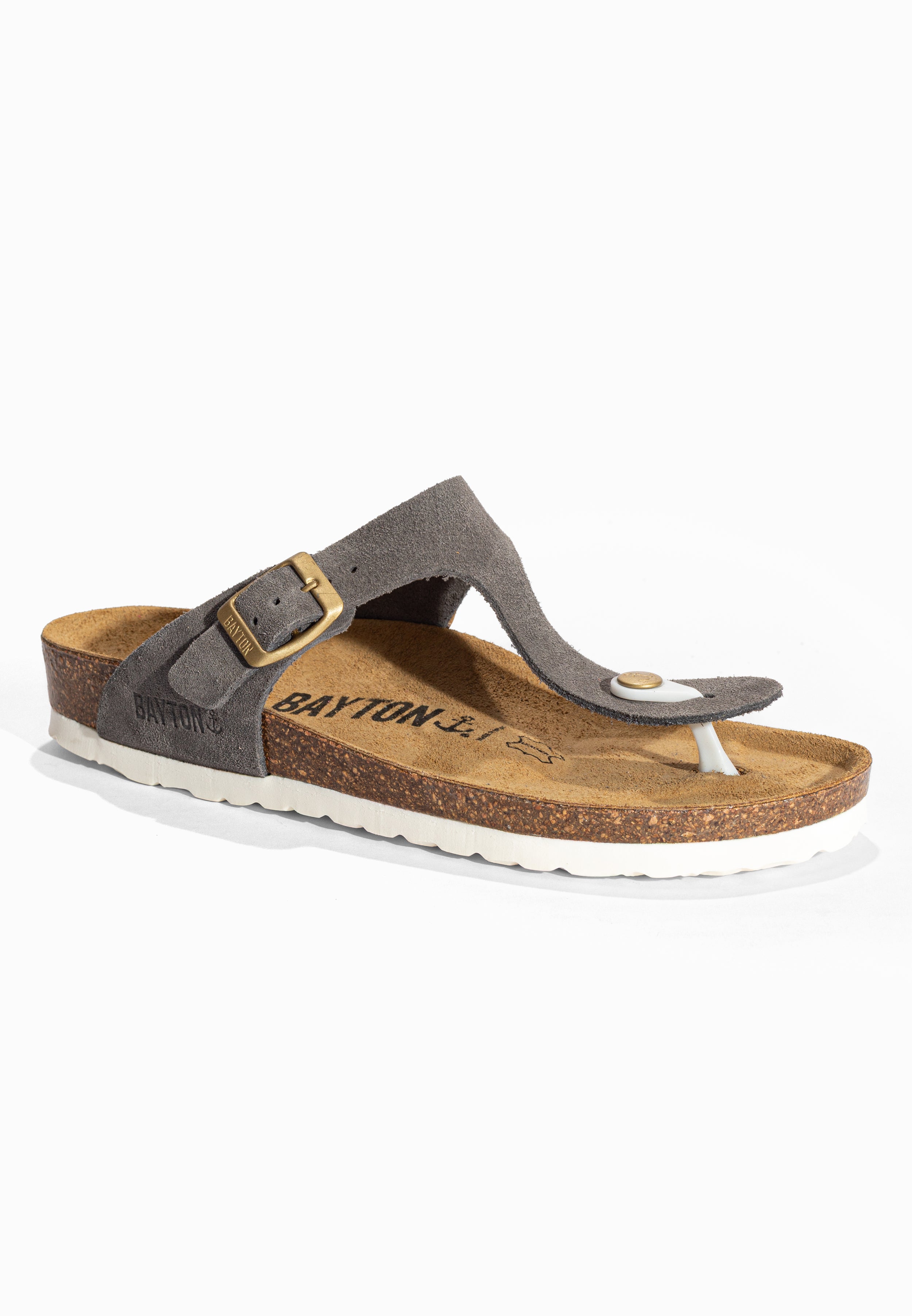 Sandales à Entre-doigts Mercure Gris en Cuir Suédé Bayton pour Femme