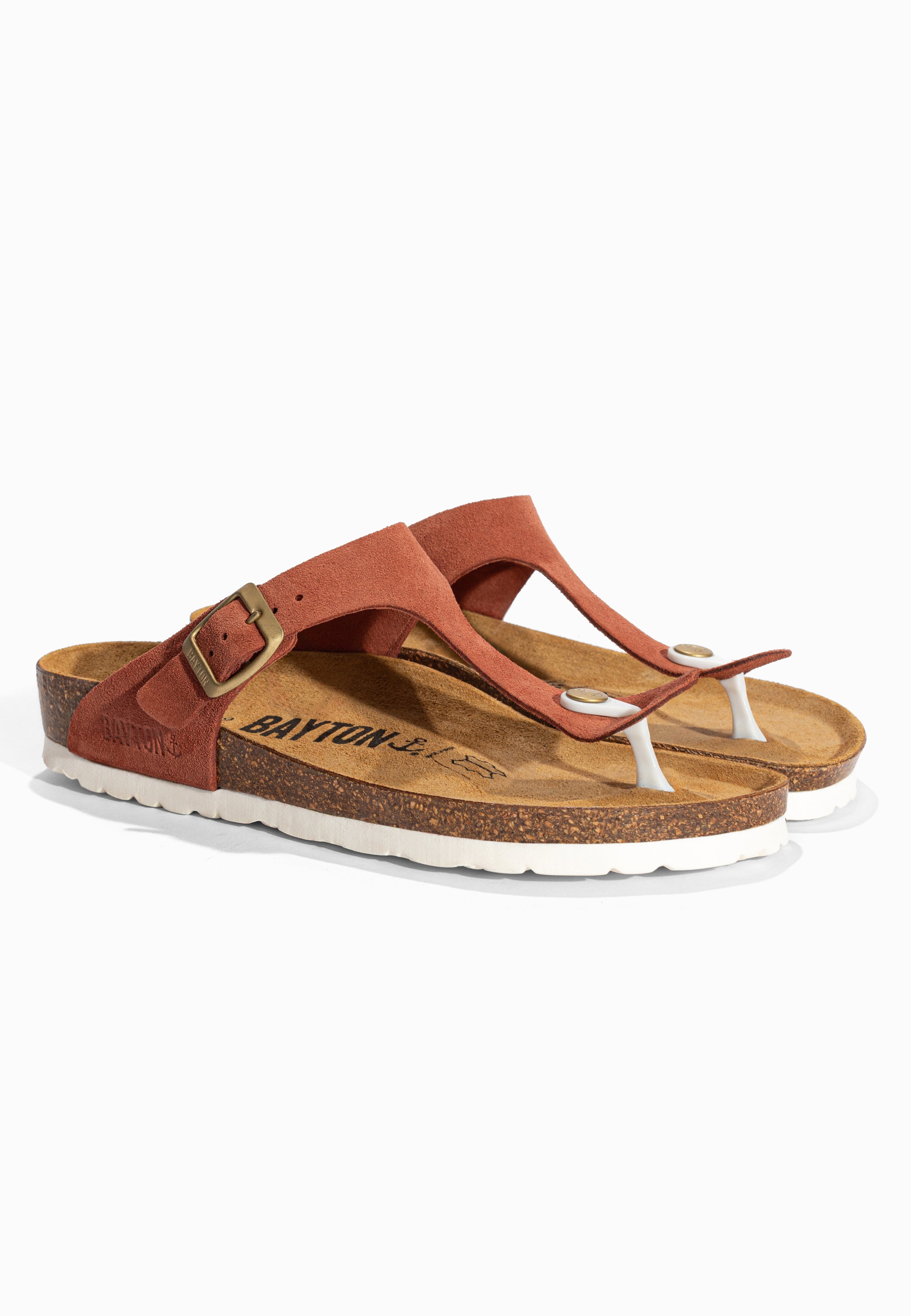 Sandales à Entre-doigts Mercure Terracotta en Cuir Suédé Bayton pour Femme