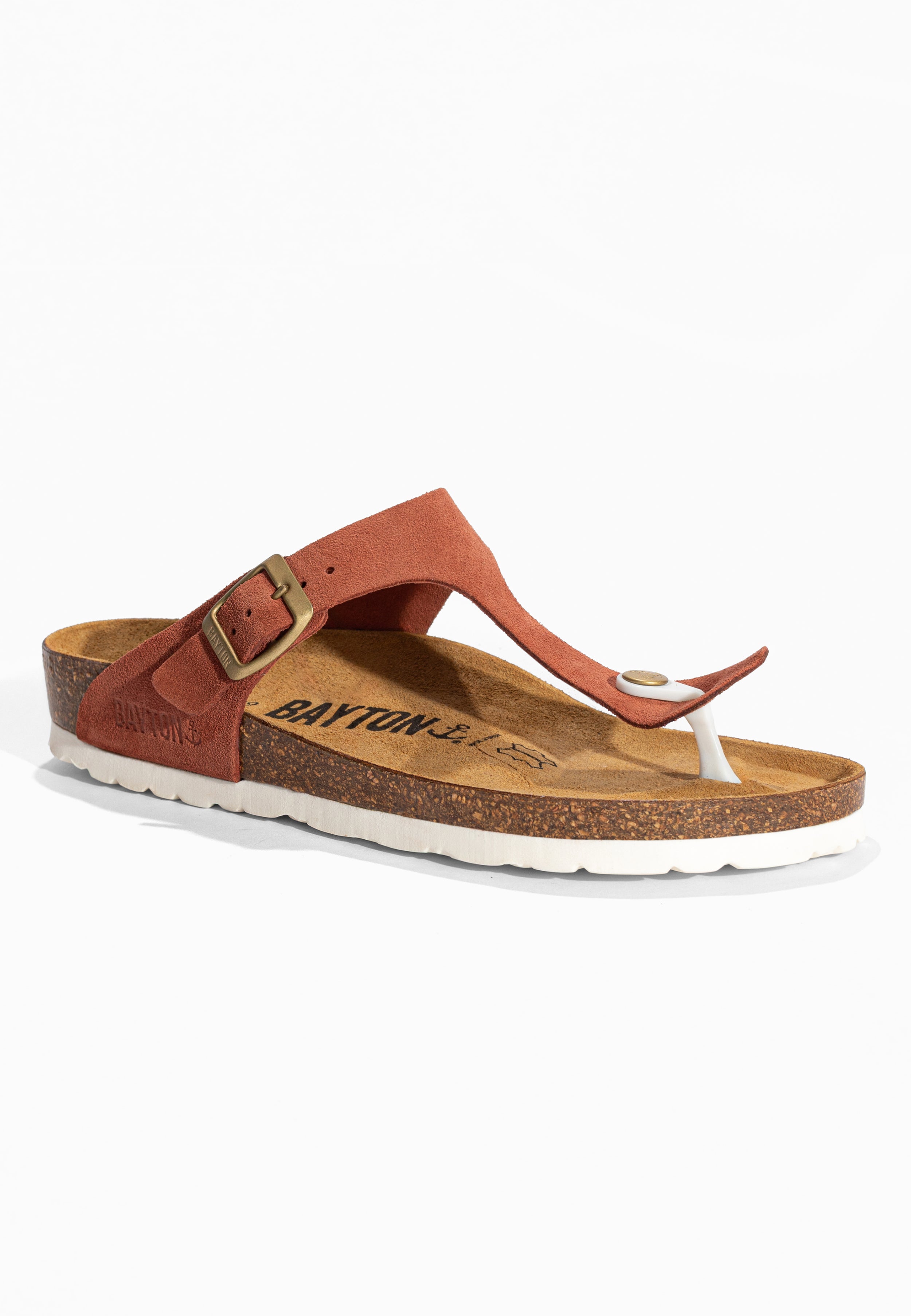 Sandales à Entre-doigts Mercure Terracotta en Cuir Suédé Bayton pour Femme