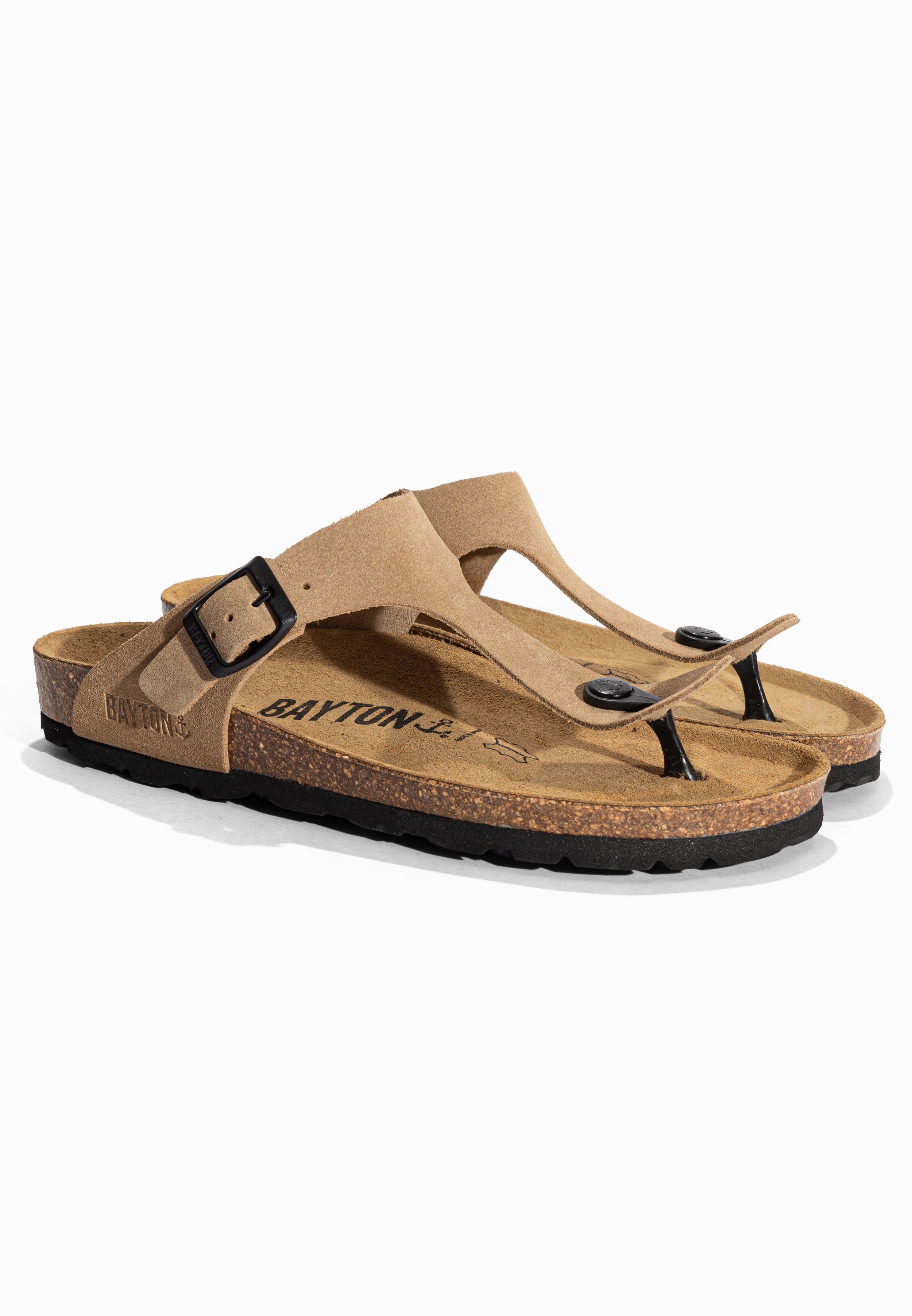 Sandales à Entre-doigts Mercure Beige en Cuir Suédé Bayton pour Femme