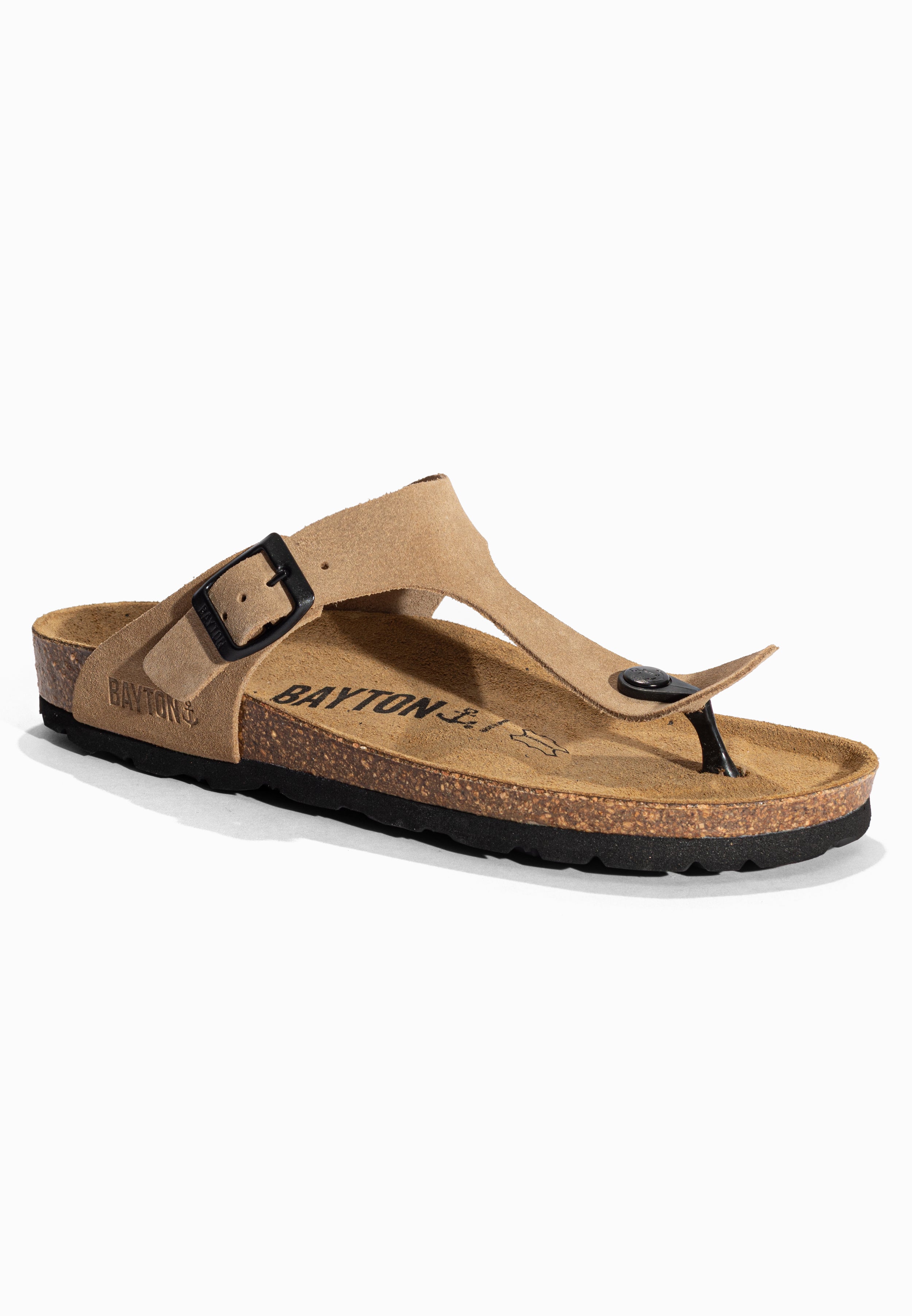 Sandales à Entre-doigts Mercure Beige en Cuir Suédé Bayton pour Femme
