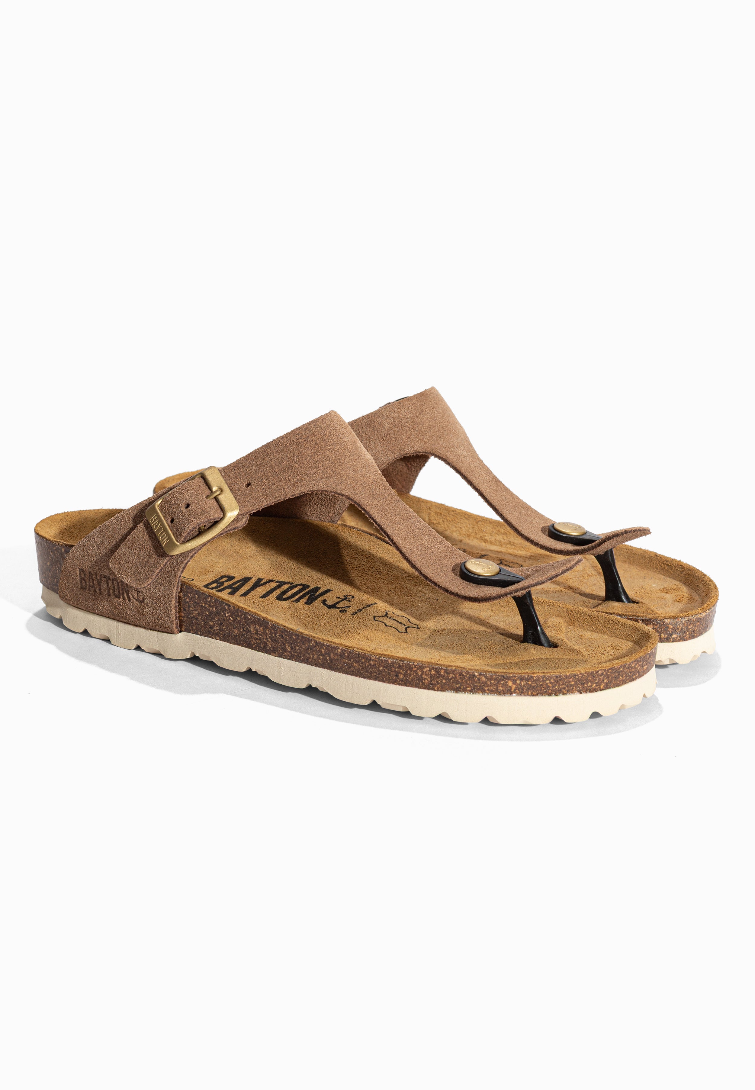 Sandales à Entre-doigts Mercure Taupe en Cuir Suédé Bayton pour Femme